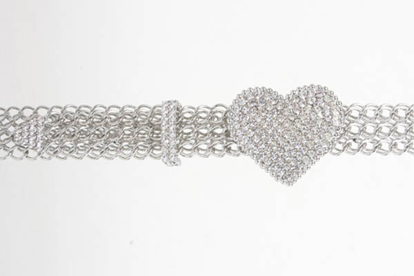 Clear Rhinestone Heart Metal Chain Belt