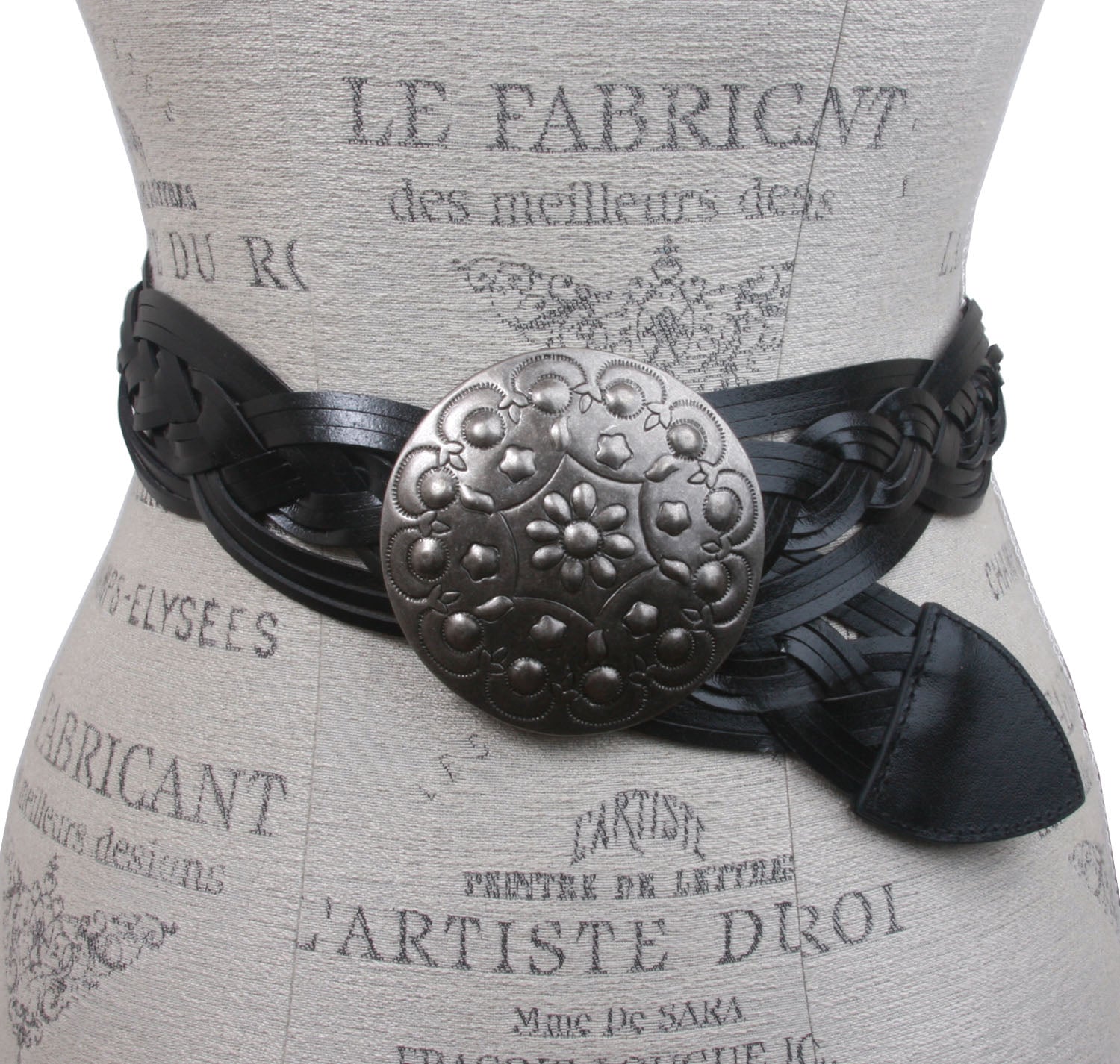 2 Inches Wide Leather Braided Disc Buckle Belt - OnlineBelts