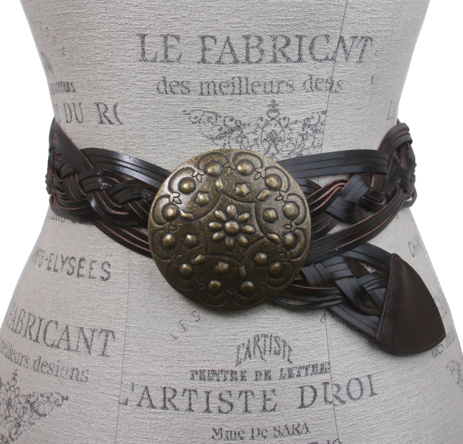 2 Inches Wide Leather Braided Disc Buckle Belt - OnlineBelts