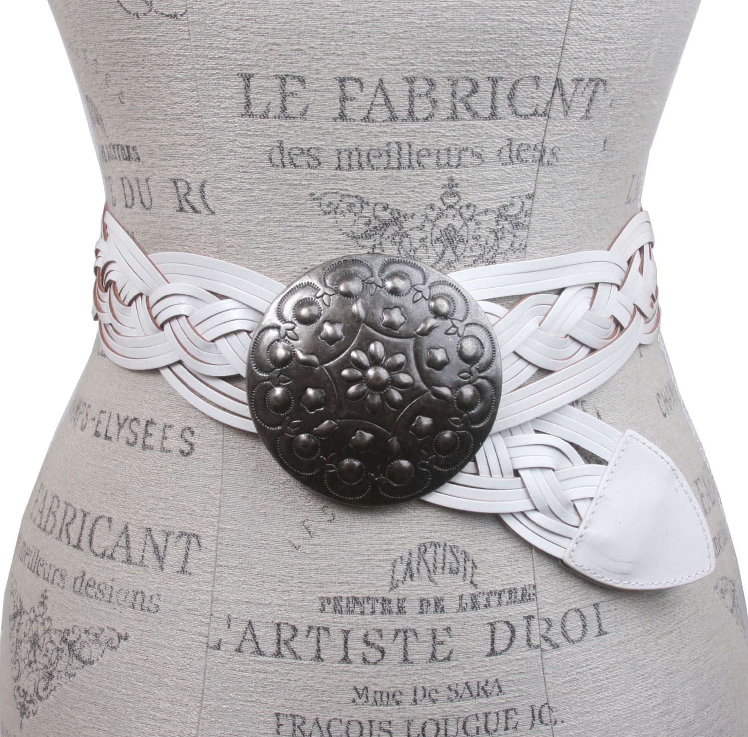 2 Inches Wide Leather Braided Disc Buckle Belt - OnlineBelts