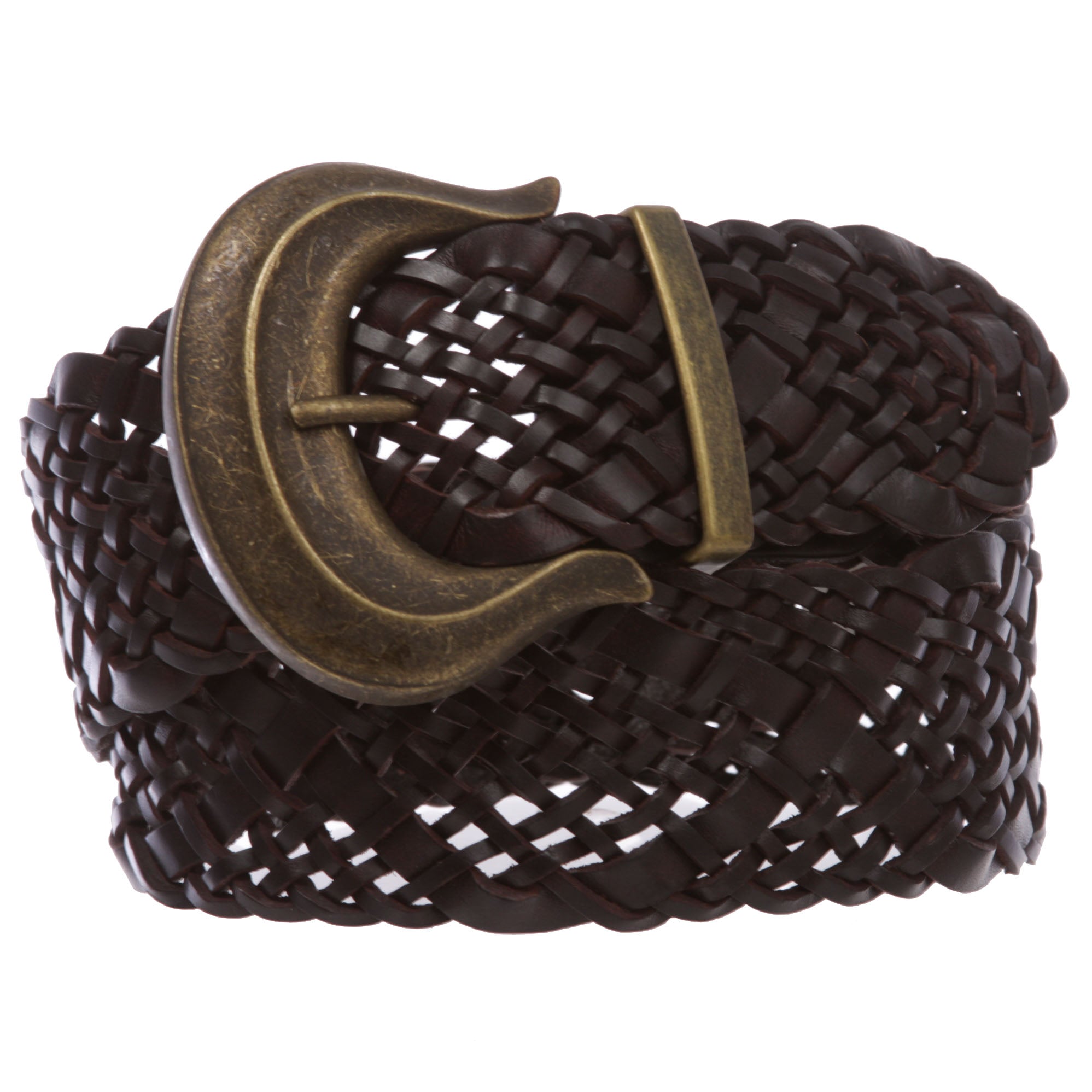 Women's 2" wide Hip High Waist Braided Woven cowhide full grain Leather Belt - OnlineBelts