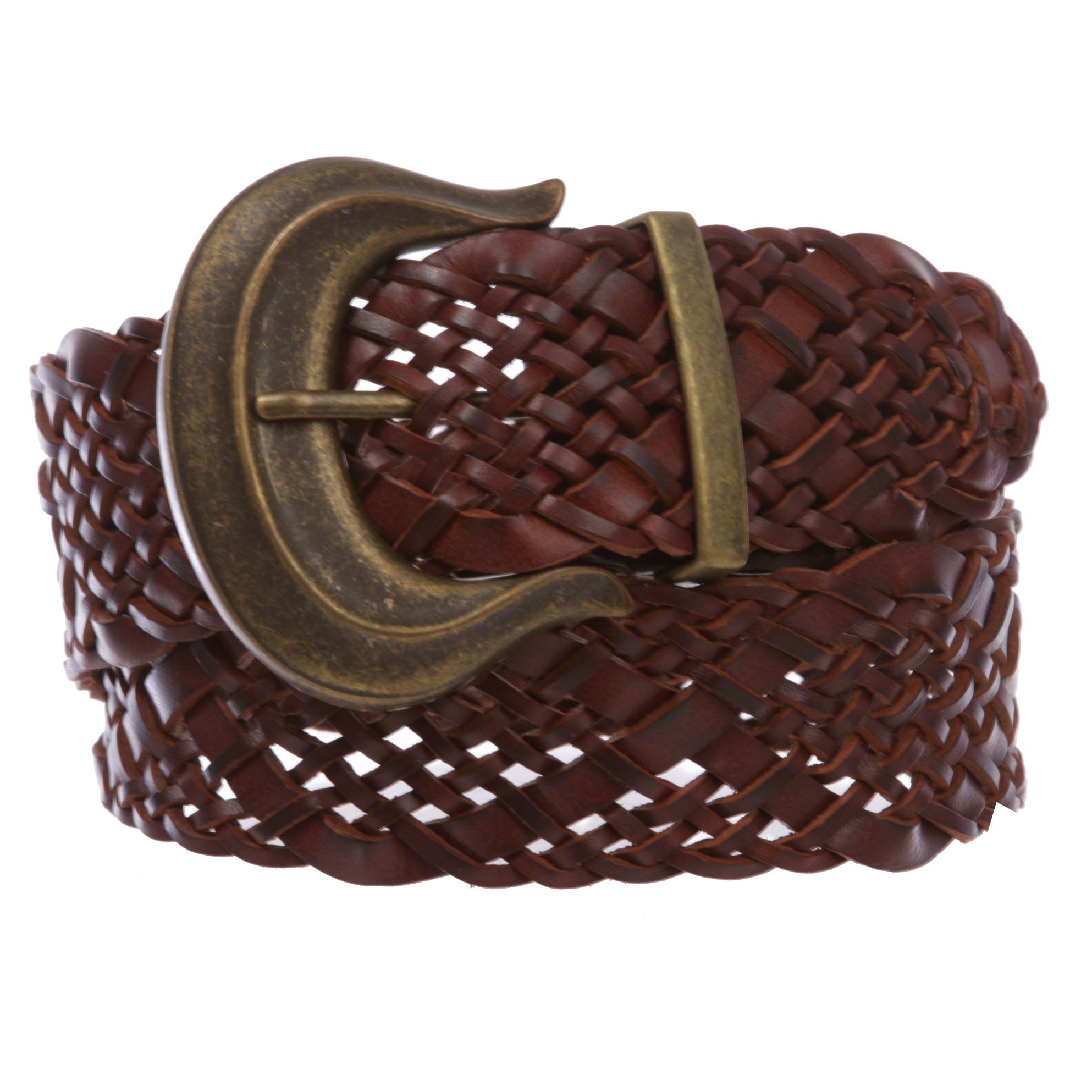 Women's 2" wide Hip High Waist Braided Woven cowhide full grain Leather Belt - OnlineBelts