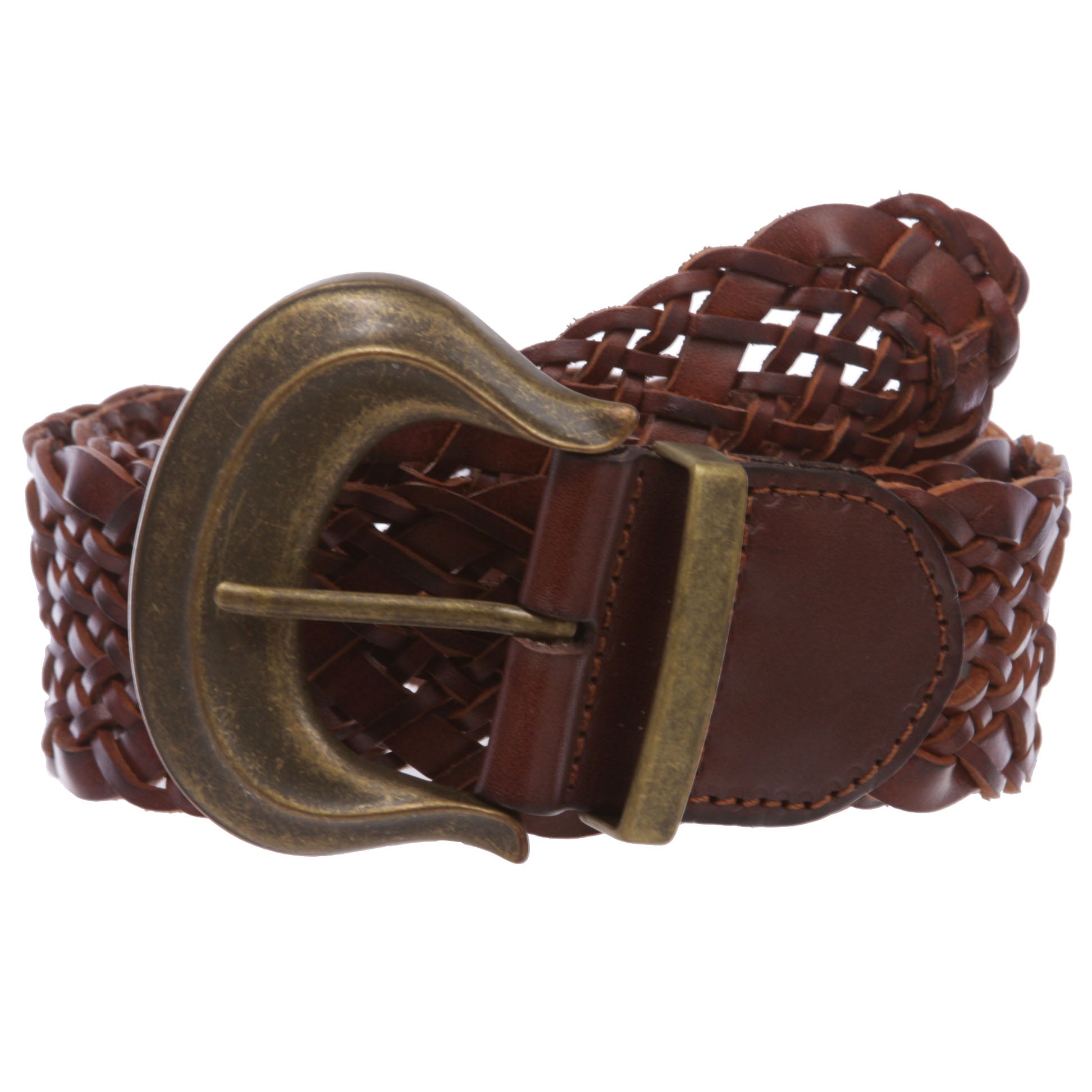 Women's 2" wide Hip High Waist Braided Woven cowhide full grain Leather Belt - OnlineBelts
