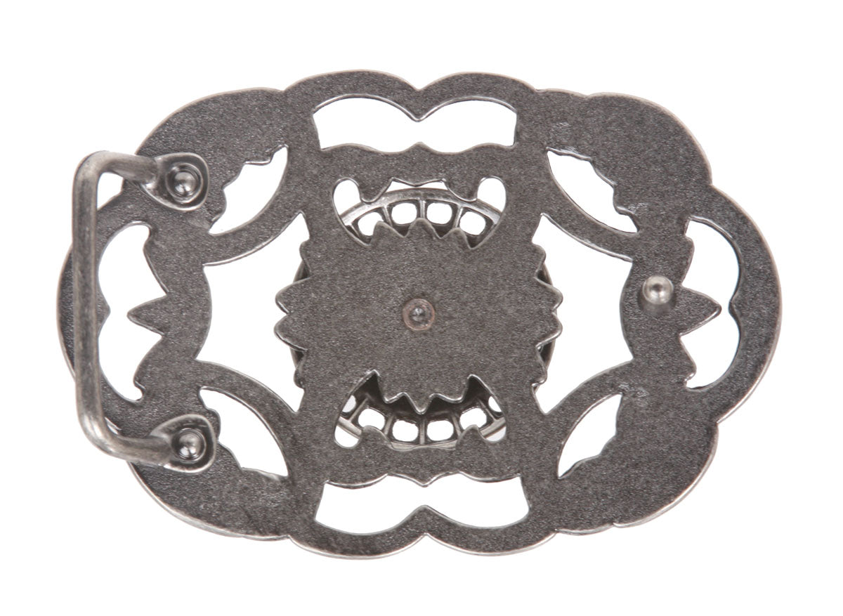 Perforated Oval Rhinestone Flower Belt Buckle