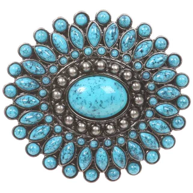 Oval Flower Turquois Stone Belt Buckle - OnlineBelts
