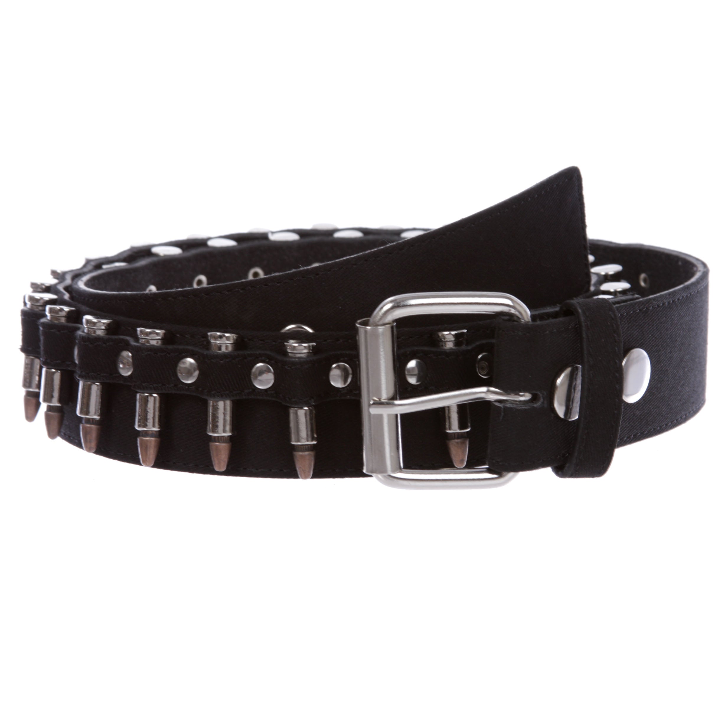 Canvas Faux Bullet Studded Belt - Snap On Interchangeable Buckle - OnlineBelts