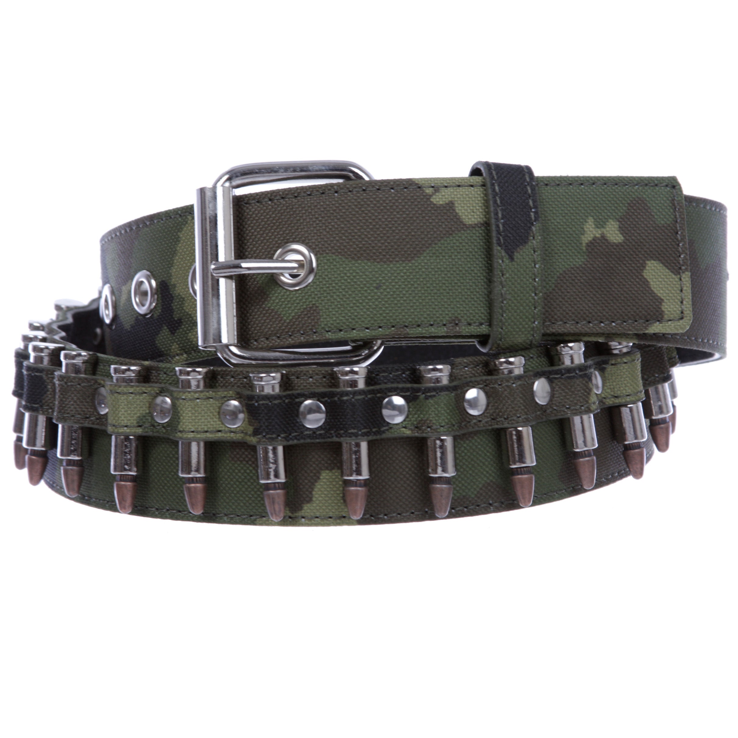 Canvas Faux Bullet Studded Belt - Snap On Interchangeable Buckle - OnlineBelts