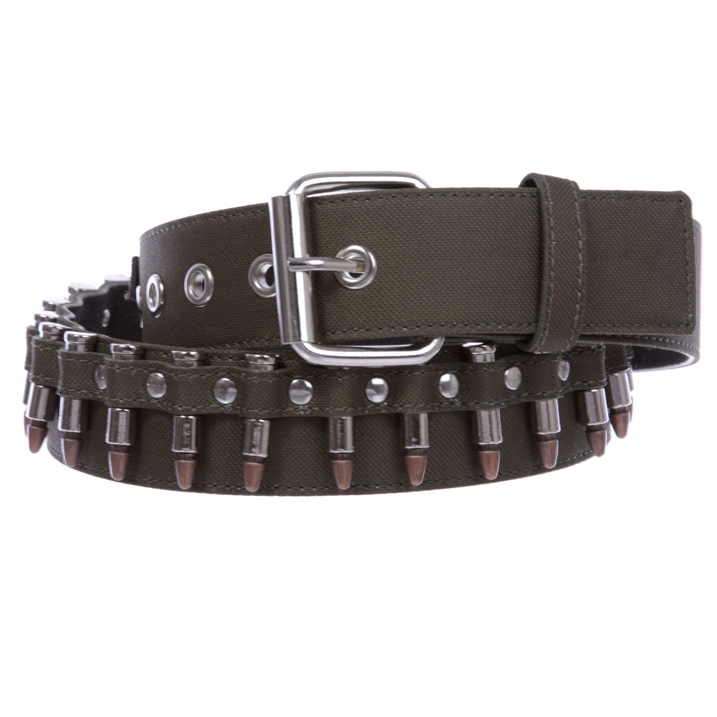 Canvas Faux Bullet Studded Belt - Snap On Interchangeable Buckle - OnlineBelts