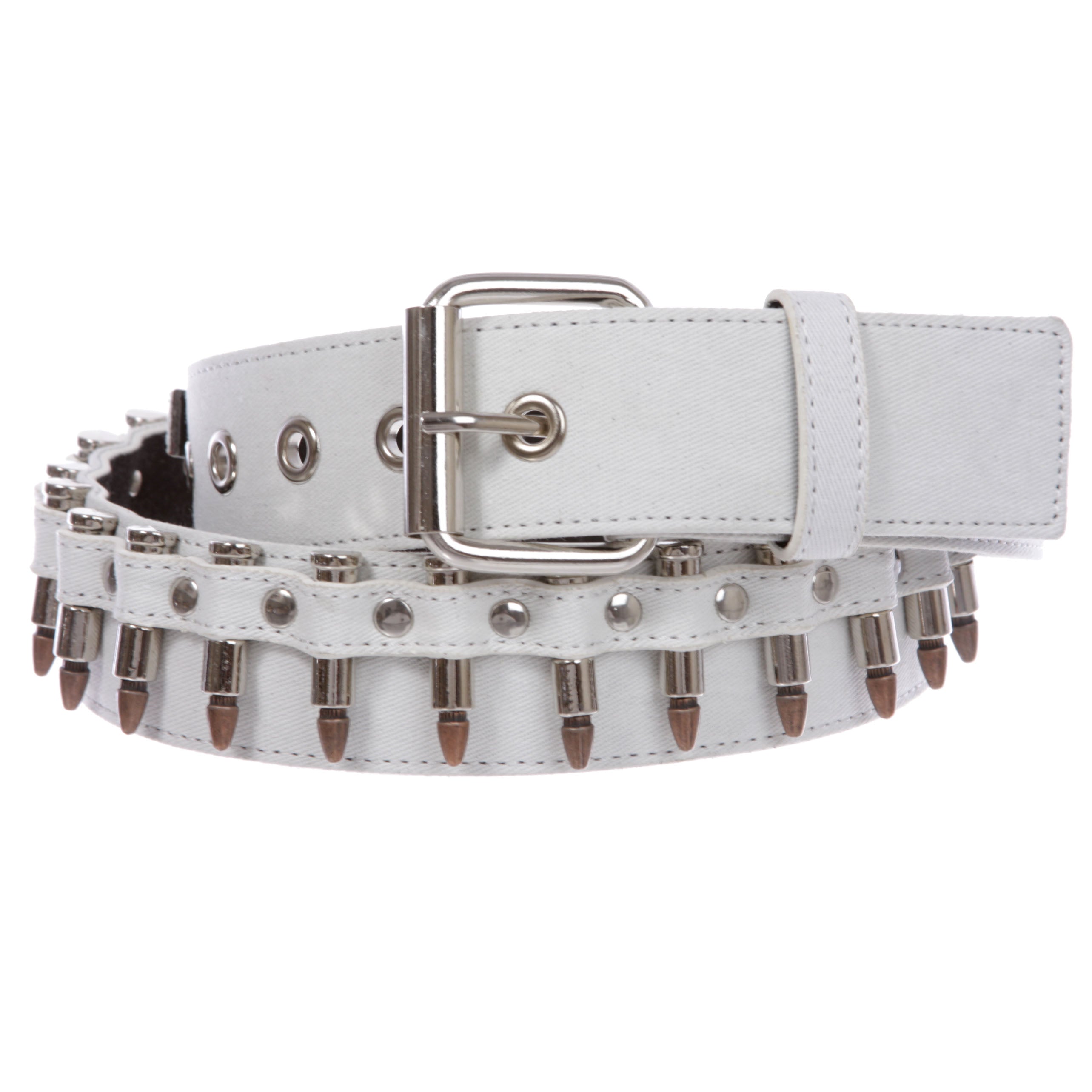 Canvas Faux Bullet Studded Belt - Snap On Interchangeable Buckle - OnlineBelts