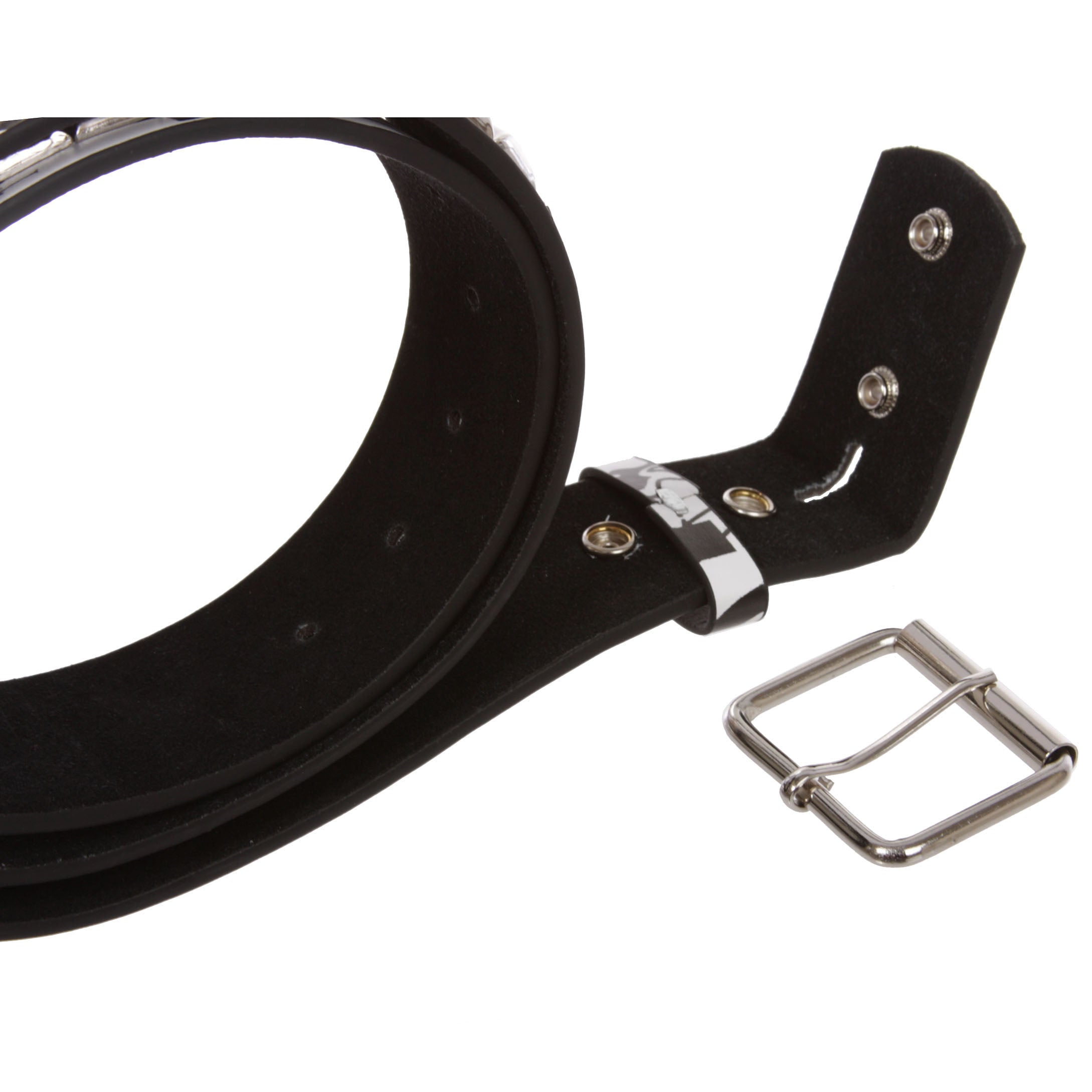 Snap On Art work Skull Cross Bone Tattoo Print Punk Rock Silver Star Studded Leather Belt - OnlineBelts