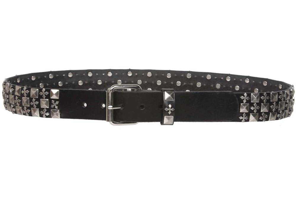 1 1/2" Snap on Punk Rock Star Studs & Cross Leather Belt - OnlineBelts