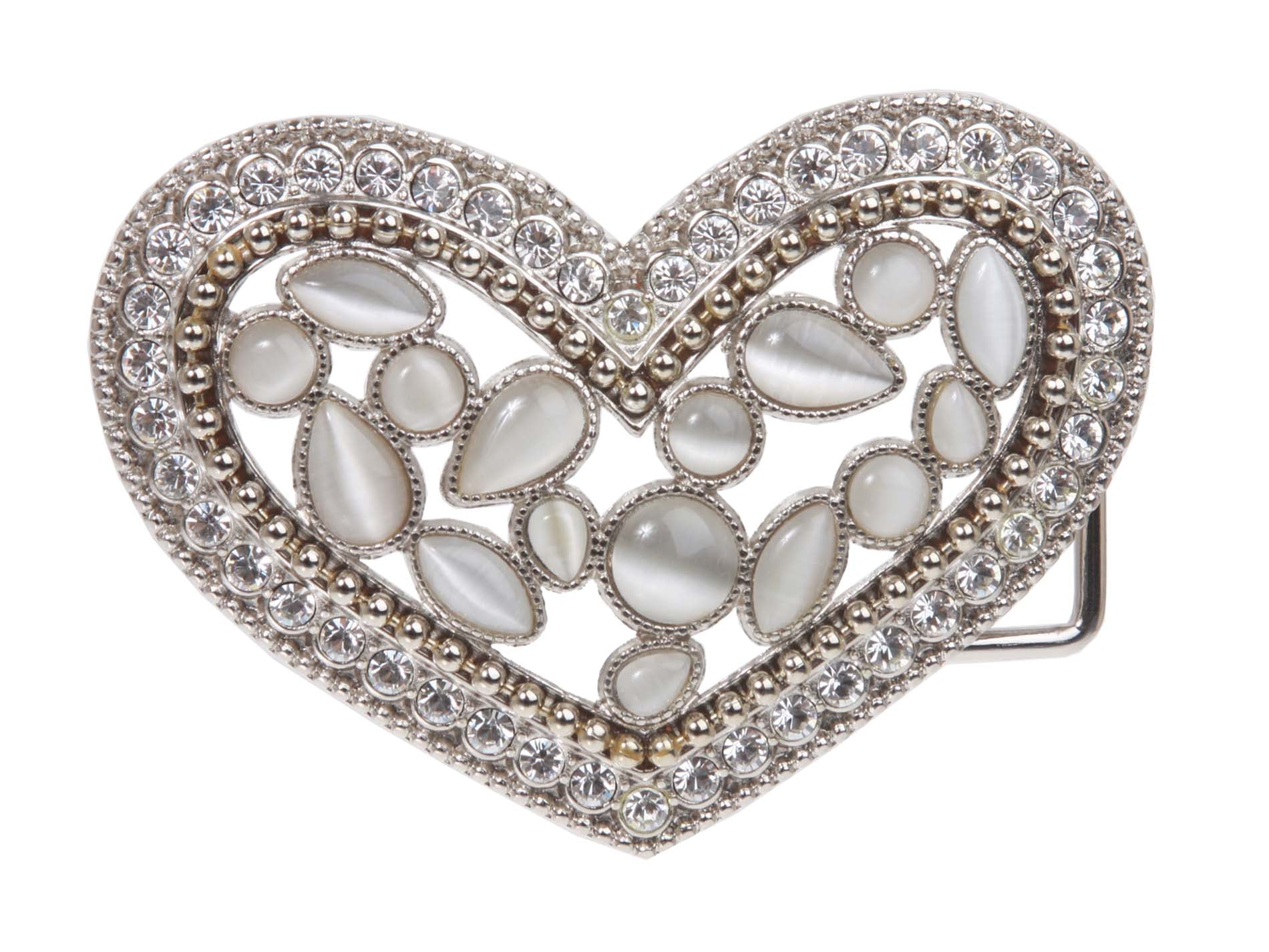 Rhinestone & Cat-eye Stone Heart Belt Buckle