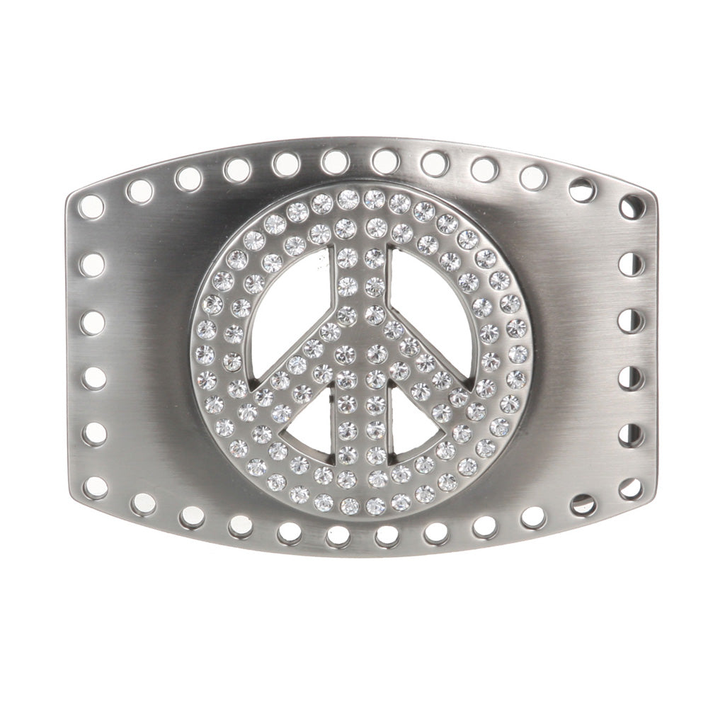 Rhinestone Peace Symbol Love Sign Belt Buckle - OnlineBelts