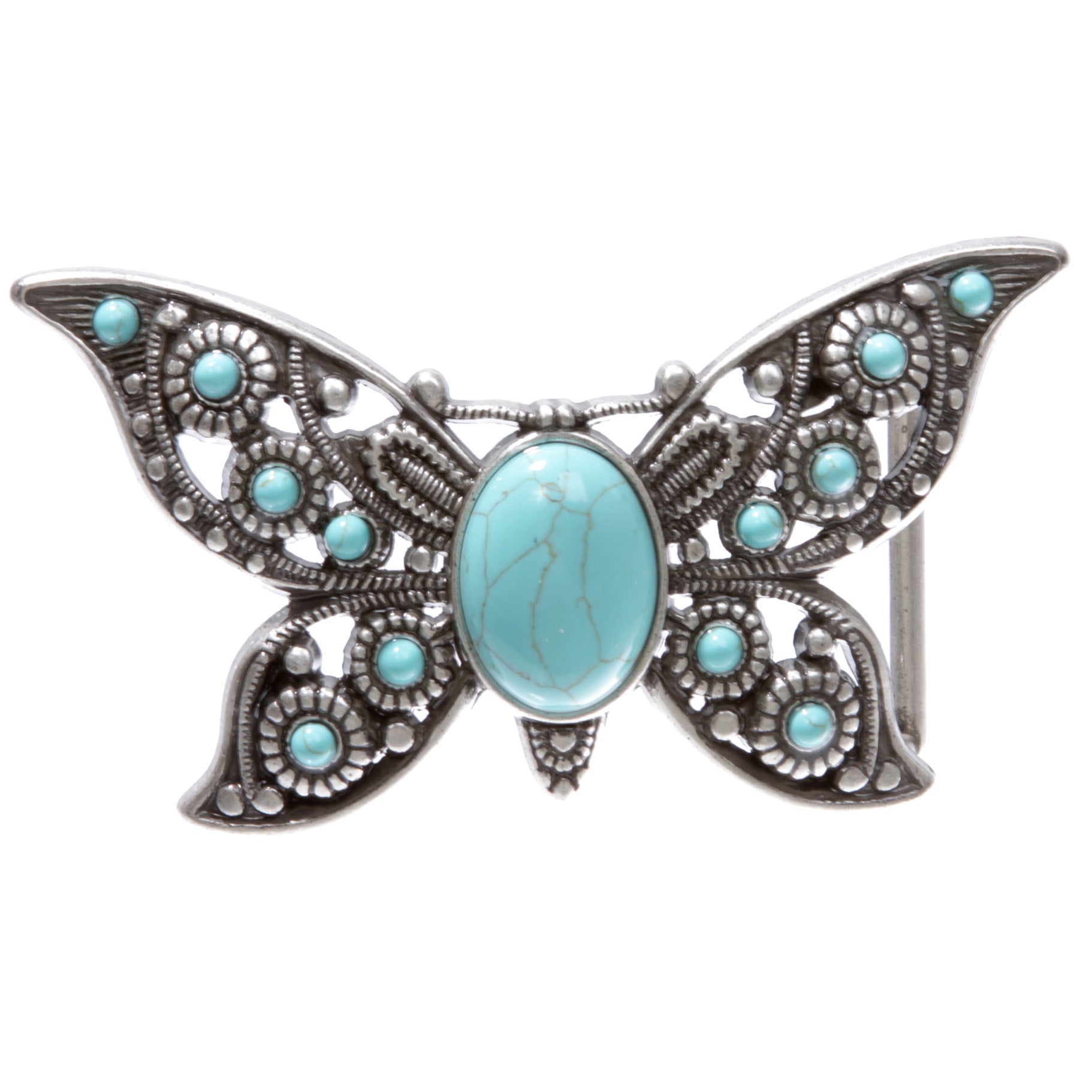 Women's Casual Jean Belt with Perforated Turquoise Stone Butterfly Belt Buckle - OnlineBelts