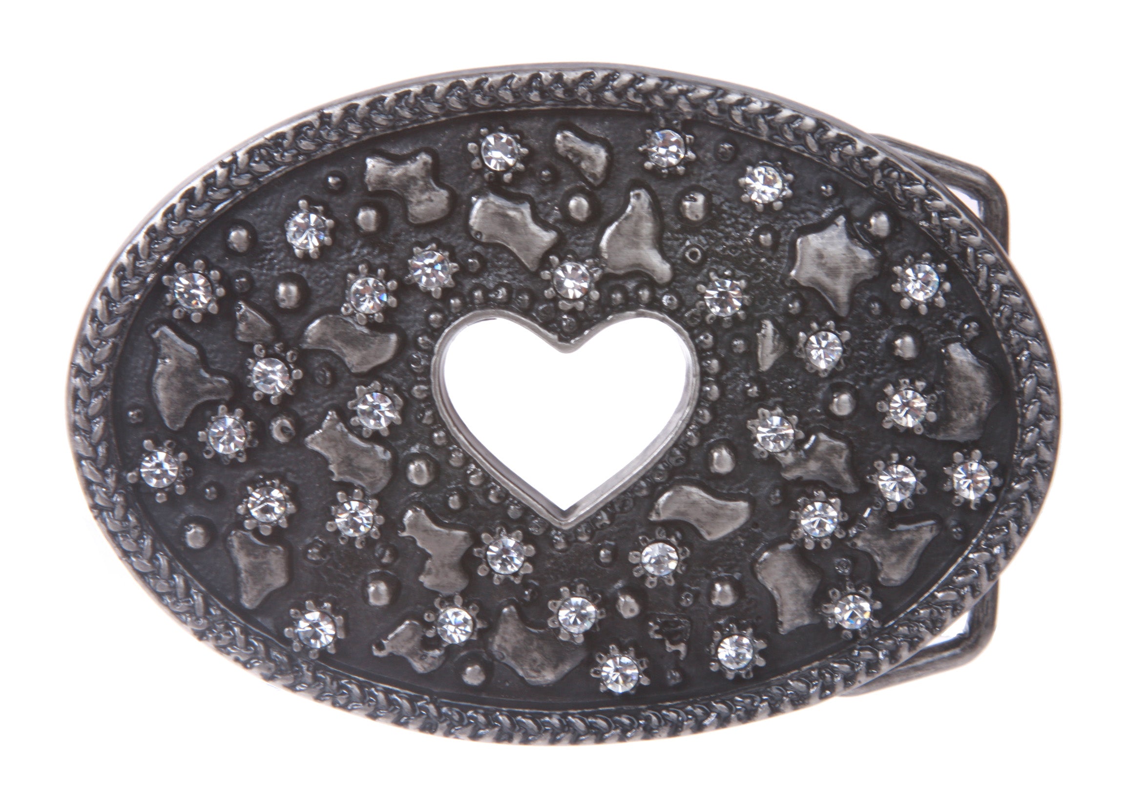 Heart Rhinestone Oval Belt Buckle - OnlineBelts