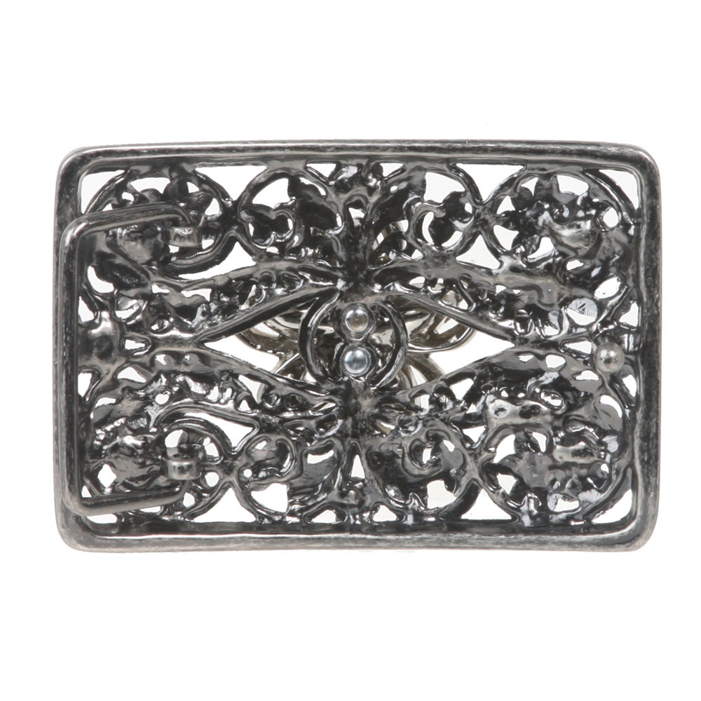 Rectangle Rhinestone Flower Cut-out Perforated Belt Buckle - OnlineBelts