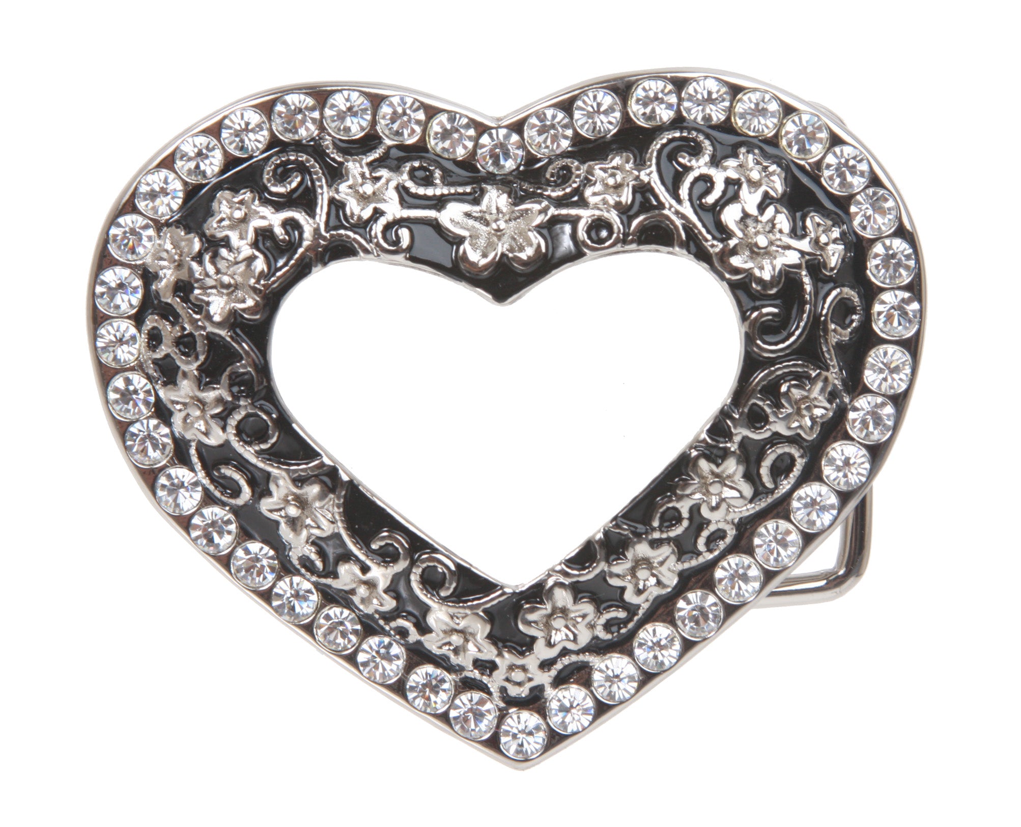 Ladies Rhinestone Flower Heart Cut-Out Belt Buckle - OnlineBelts