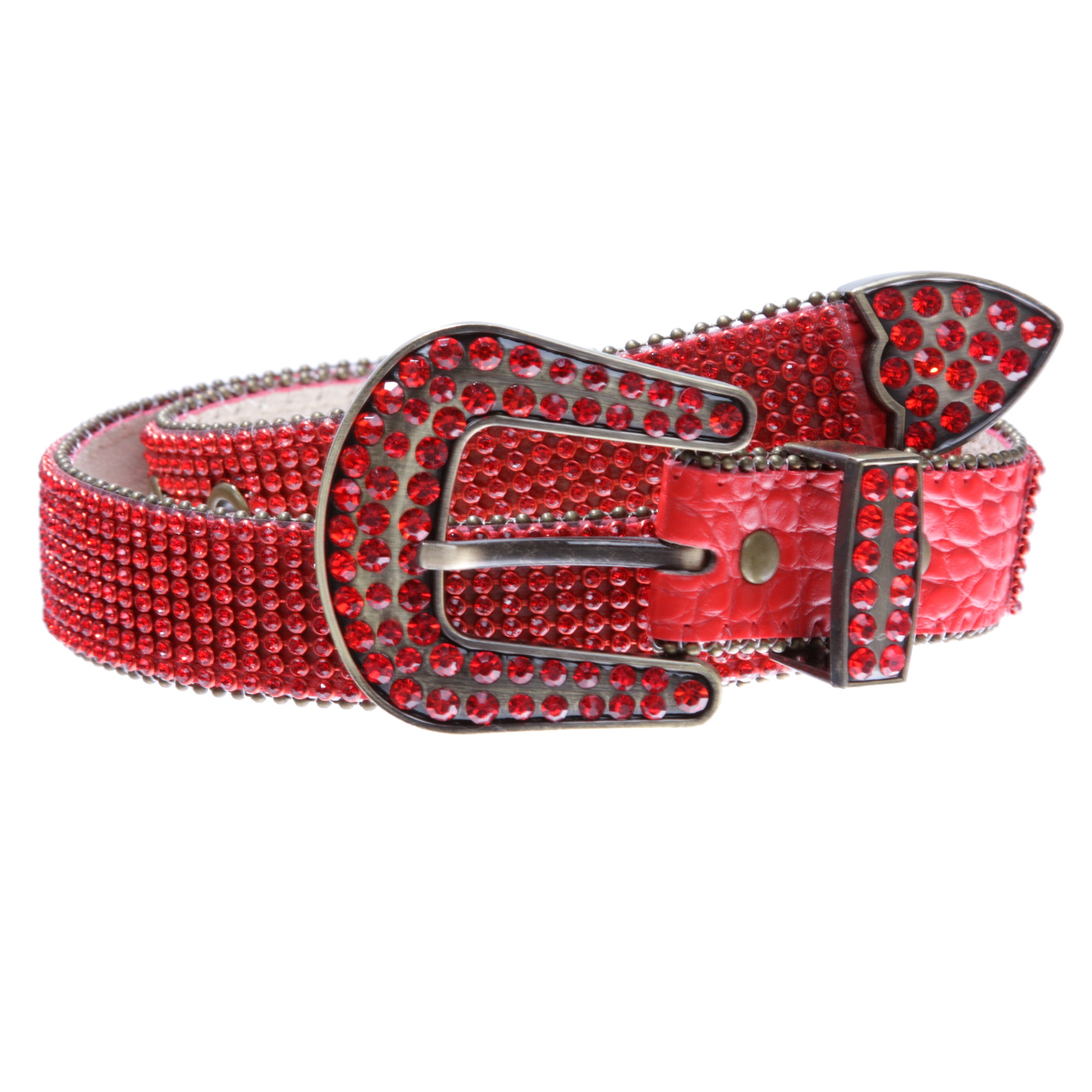 Kids Western Cowgirl Cowboy Rhinestone Strip Bling Leather Belt - OnlineBelts