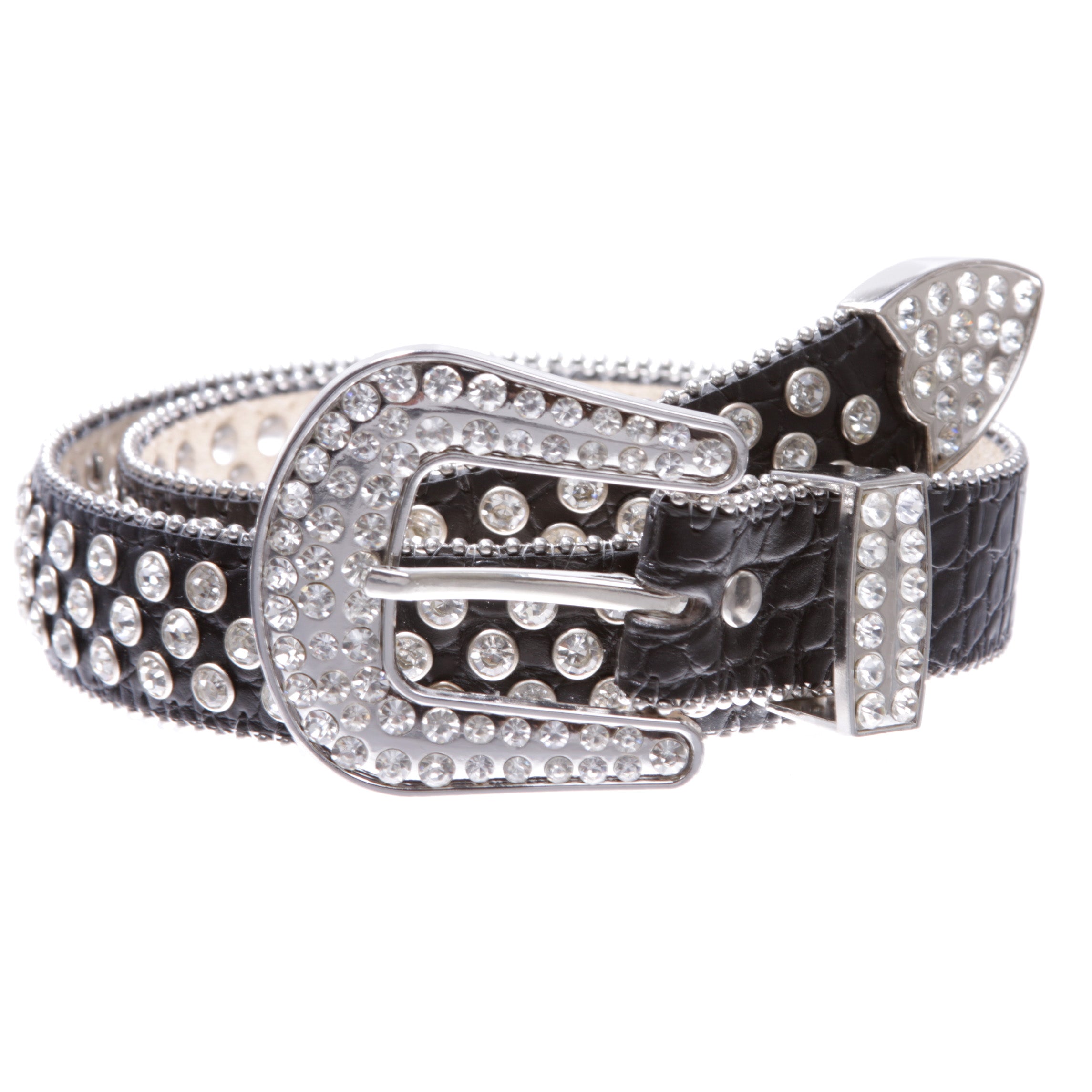 Kids Cowboy Cowgirl Classic Western Rhinestone Bling Studded Diamond Leather Belt - OnlineBelts