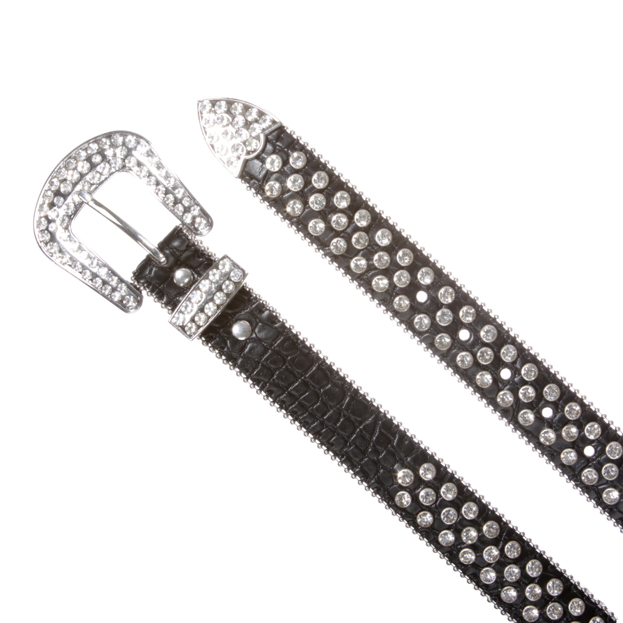 Kids Cowboy Cowgirl Classic Western Rhinestone Bling Studded Diamond Leather Belt - OnlineBelts