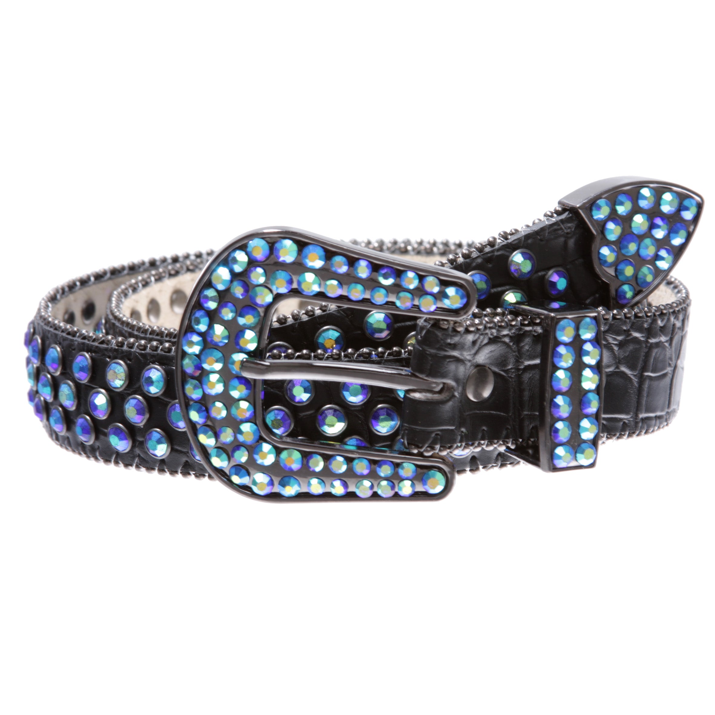 Kids Cowboy Cowgirl Classic Western Rhinestone Bling Studded Diamond Leather Belt - OnlineBelts
