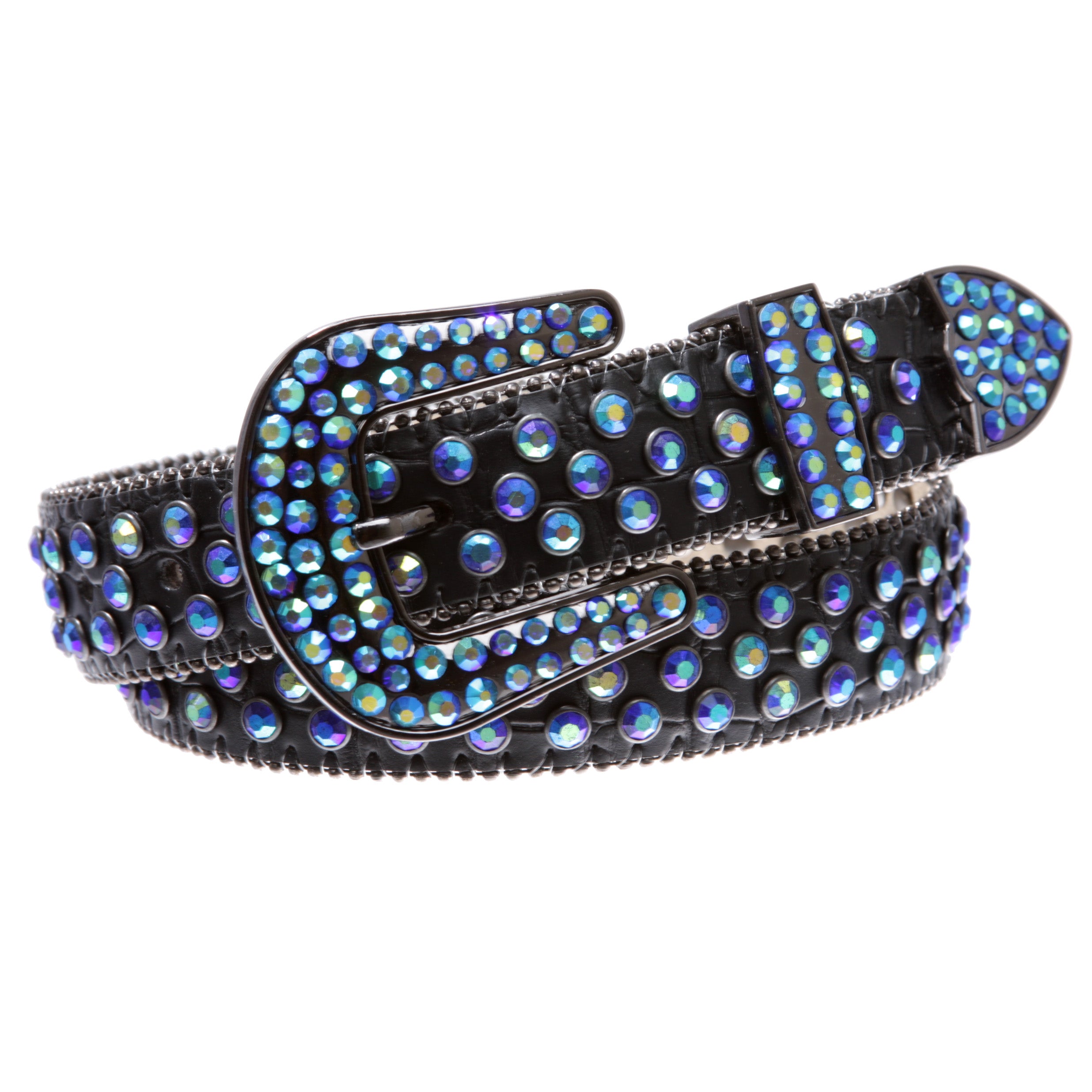 Kids Cowboy Cowgirl Classic Western Rhinestone Bling Studded Diamond Leather Belt - OnlineBelts