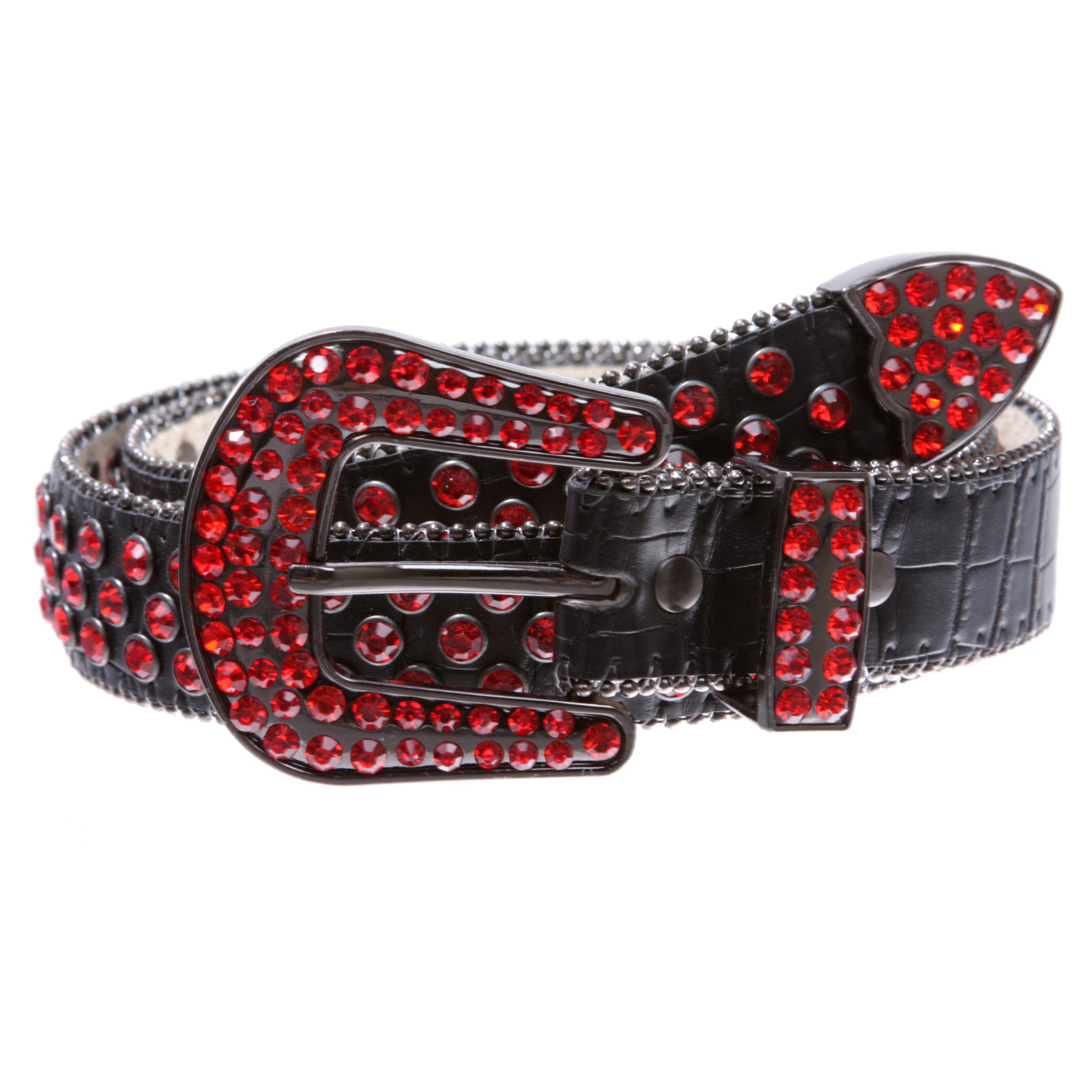 Kids Cowboy Cowgirl Classic Western Rhinestone Bling Studded Diamond Leather Belt - OnlineBelts