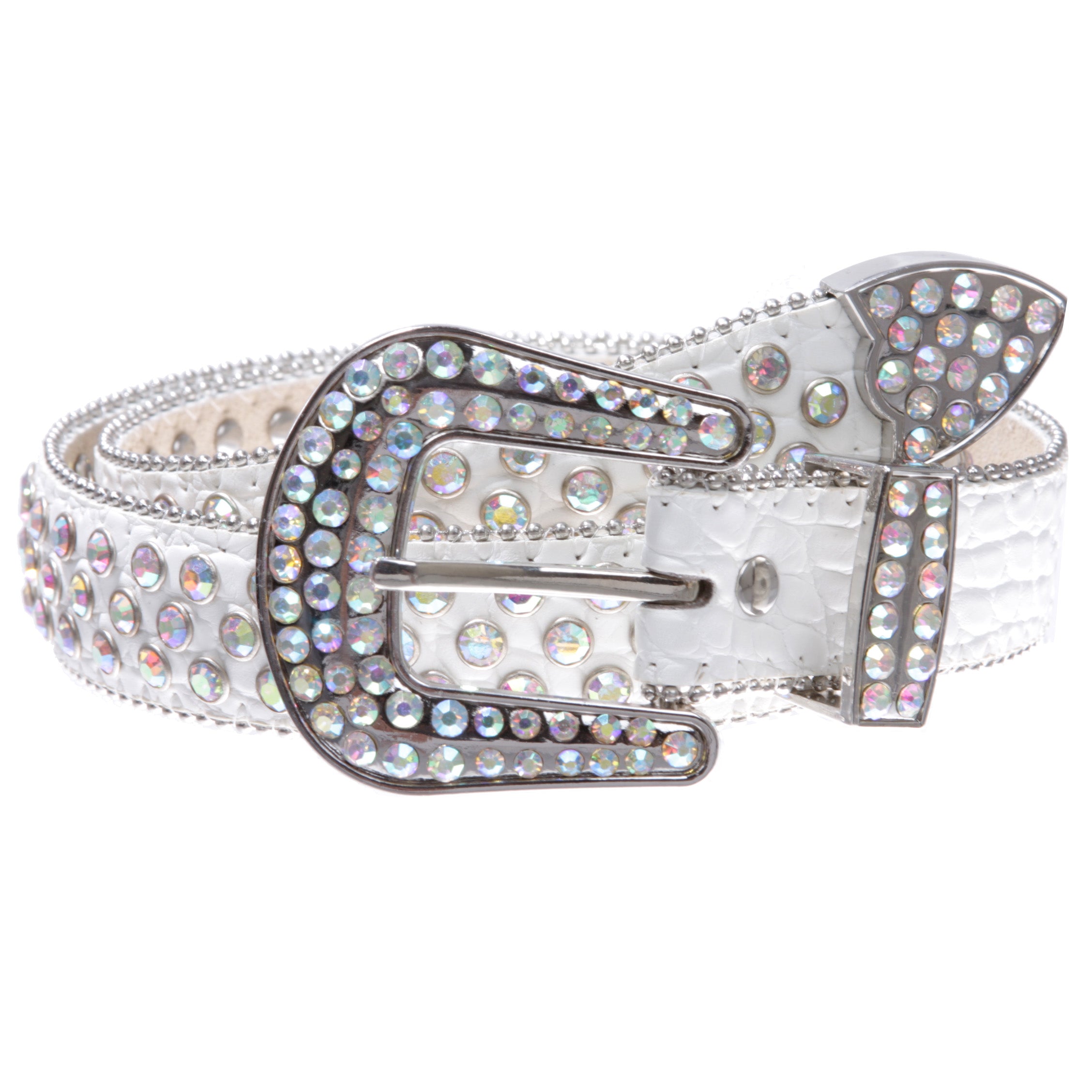 Kids Cowboy Cowgirl Classic Western Rhinestone Bling Studded Diamond Leather Belt - OnlineBelts