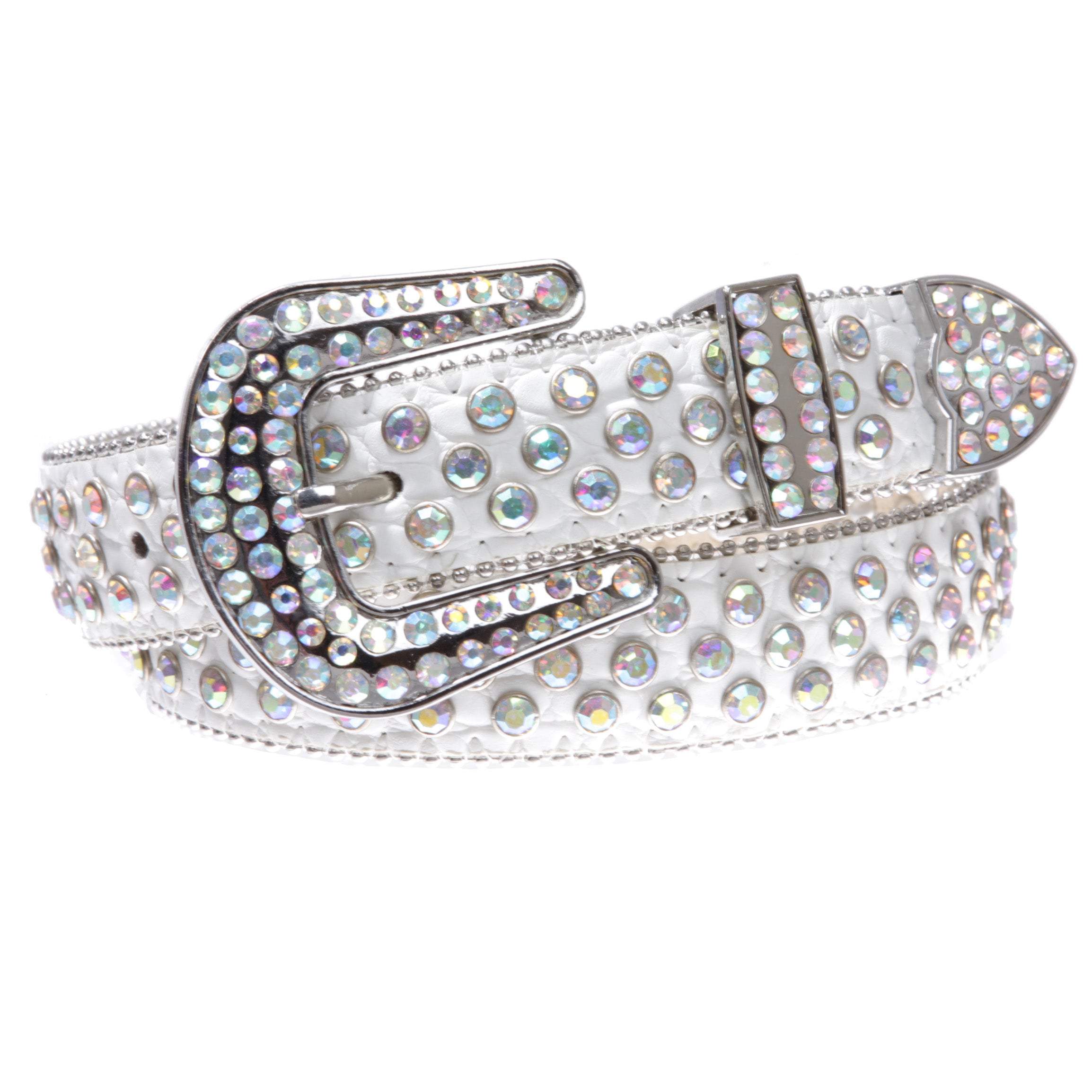 Kids Cowboy Cowgirl Classic Western Rhinestone Bling Studded Diamond Leather Belt - OnlineBelts
