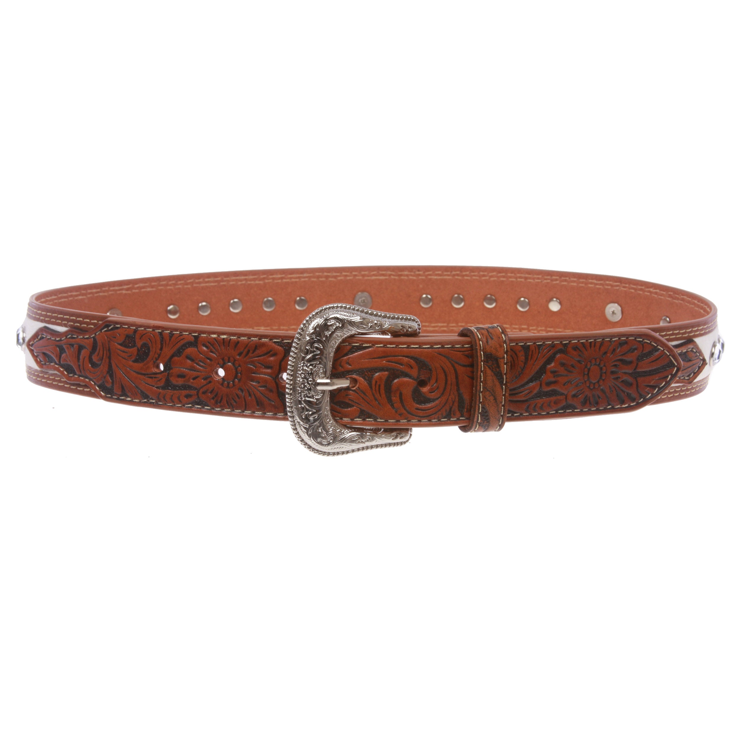 Kids Cowboy Cowgirl Western Rhinestone Belt with Silver Buckle Star Concho - OnlineBelts