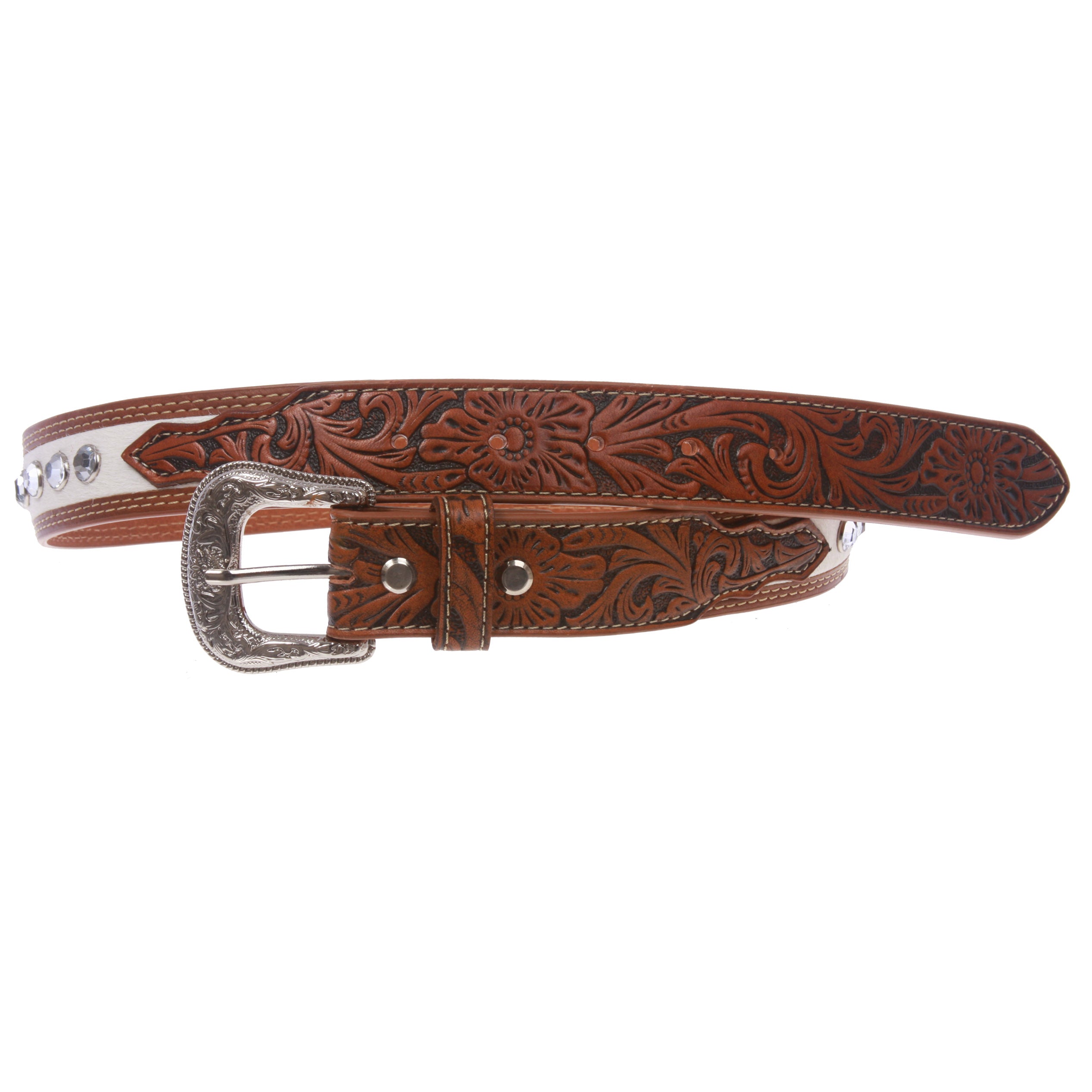 Kids Cowboy Cowgirl Western Rhinestone Belt with Silver Buckle Star Concho - OnlineBelts