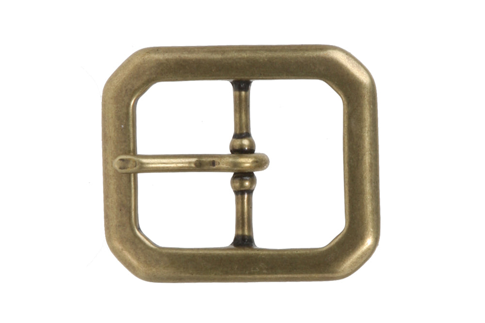 1 1/4 Inch Center Bar Single Prong Solid Brass Octagon Rectangular Belt Buckle - OnlineBelts