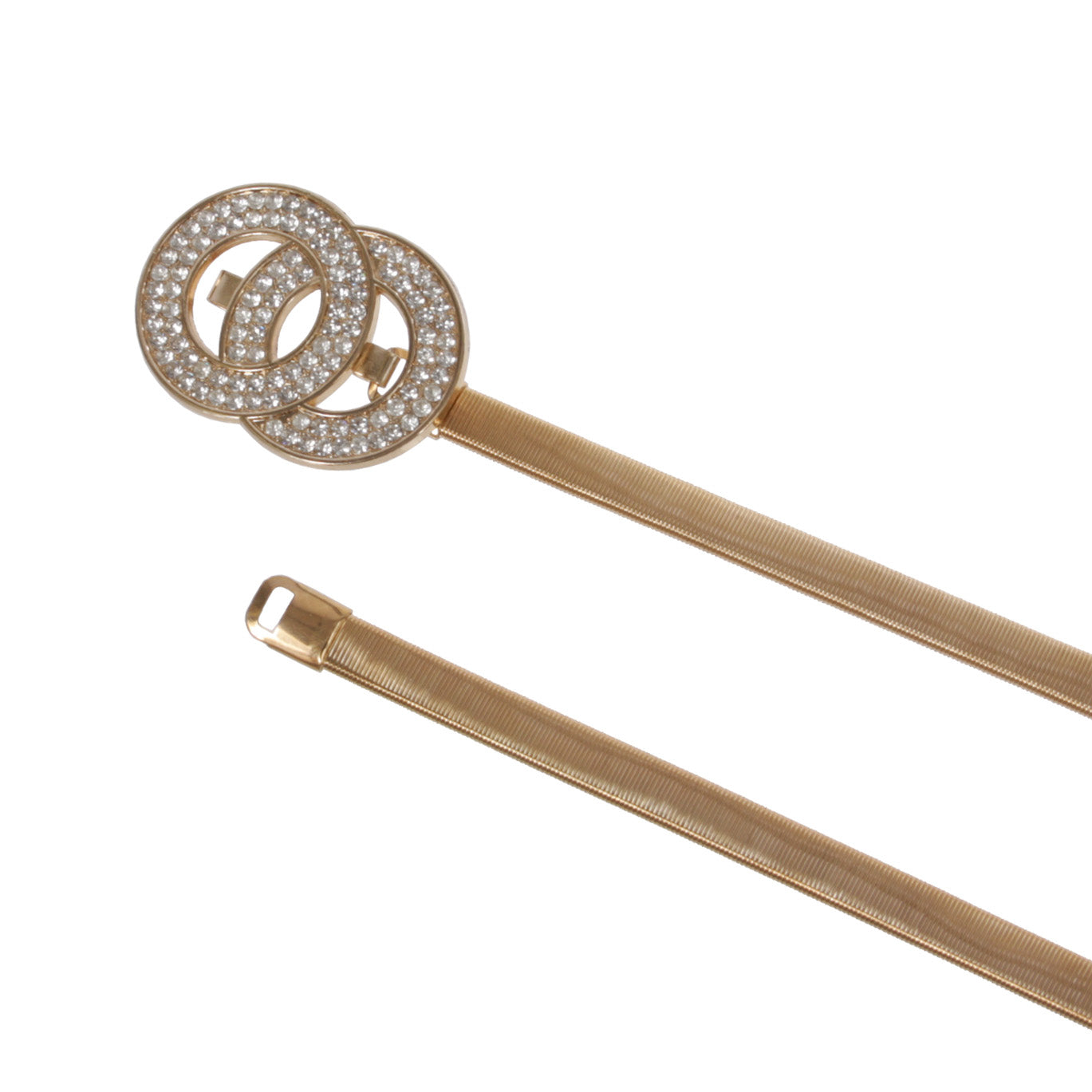 Women's Metal Skinny Elastic Waistband Belt With Circle Rhinestone Buckling - OnlineBelts