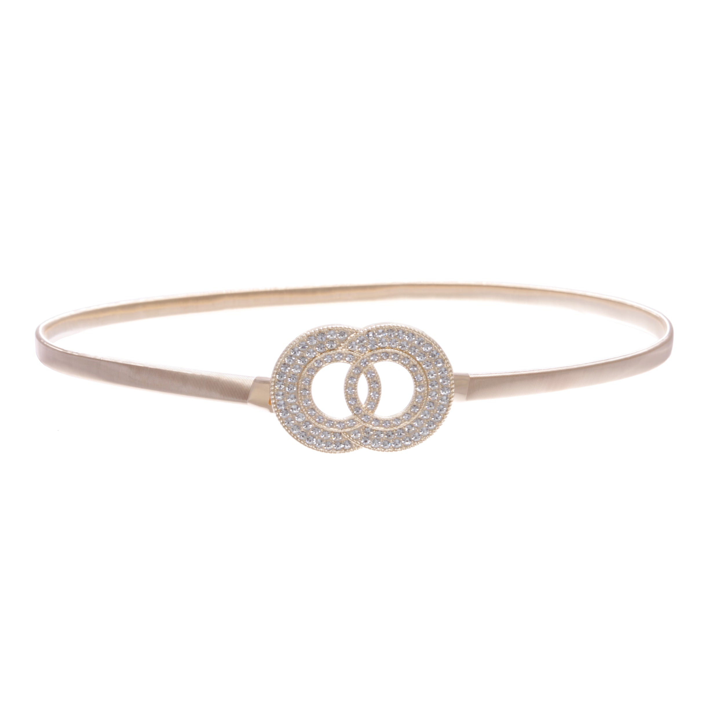 Women's Metal Stretchy High Waist Belt with Circle Rhinestone Buckling - OnlineBelts