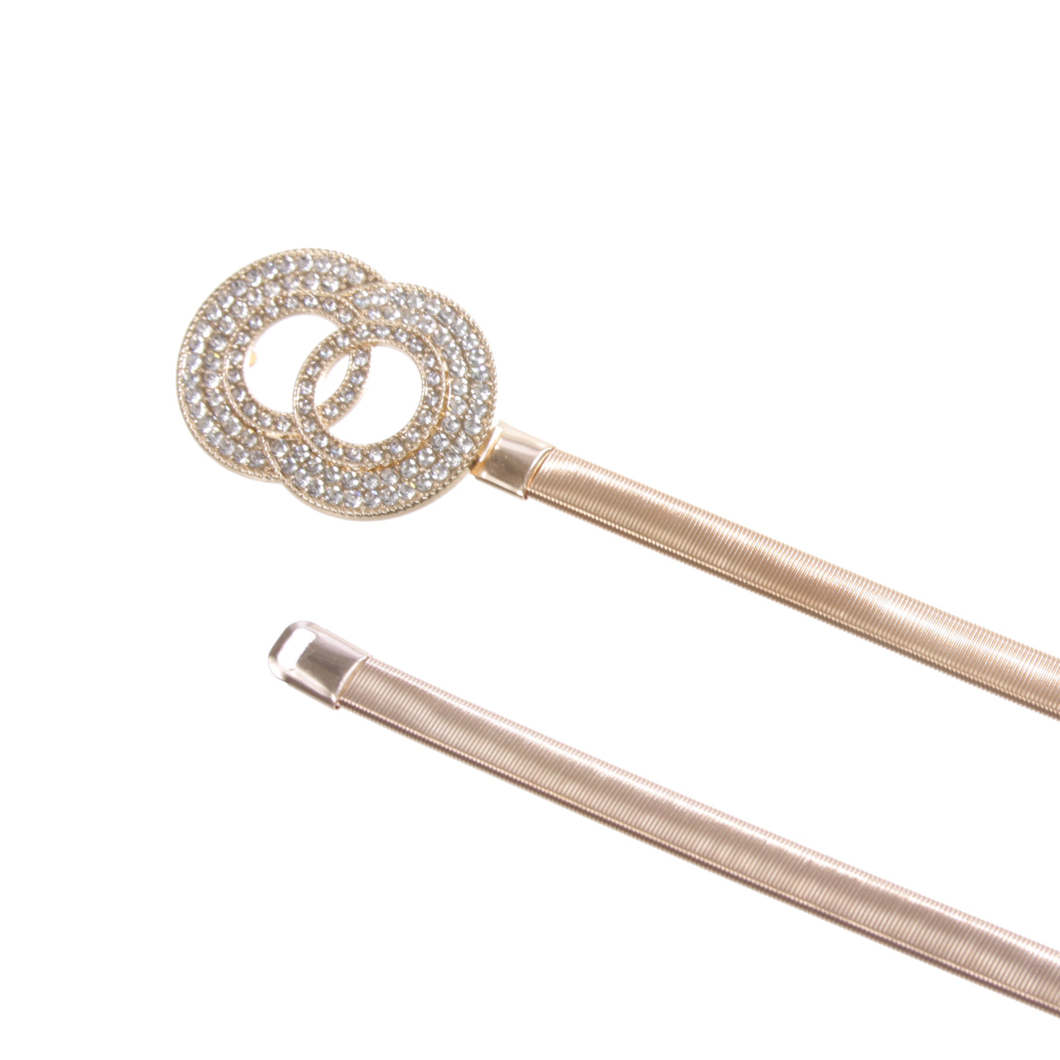 Women's Metal Stretchy High Waist Belt with Circle Rhinestone Buckling - OnlineBelts