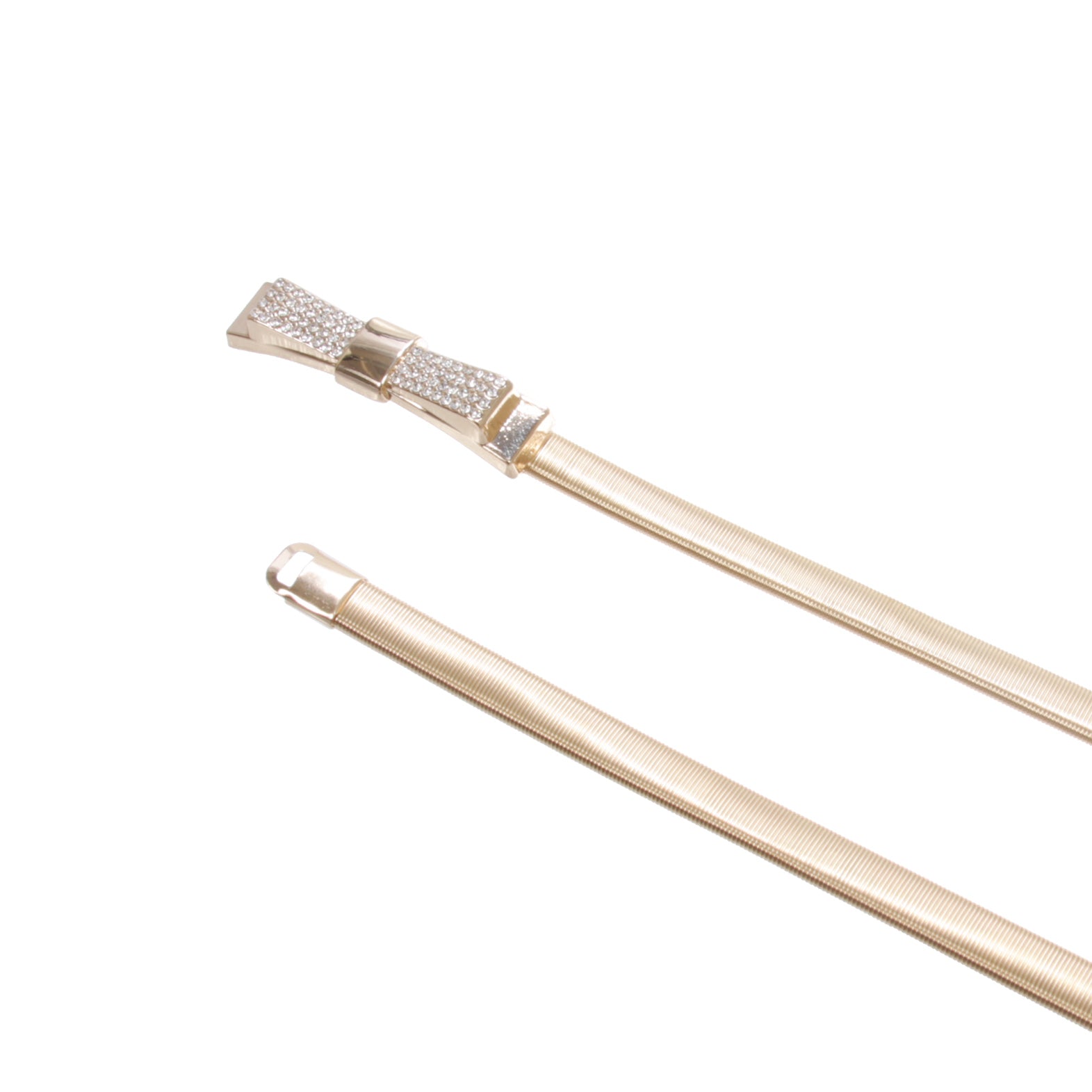 Women's Stretch Metal Waistband Elastic Belt With Rhinestone Bow Tie Buckle - OnlineBelts