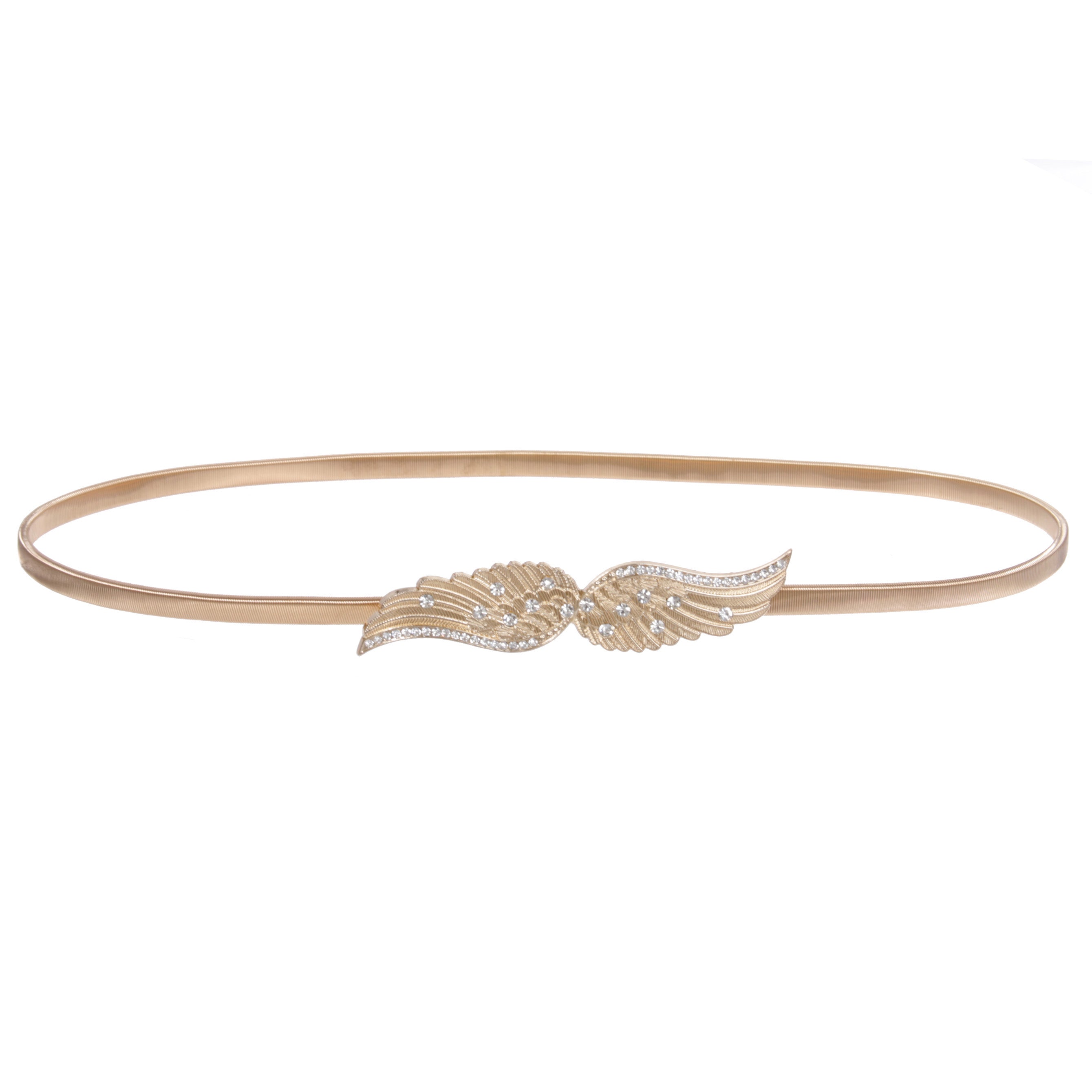 Gold Metal Skinny Elastic Belt With Angel Wings Buckling For Women - OnlineBelts