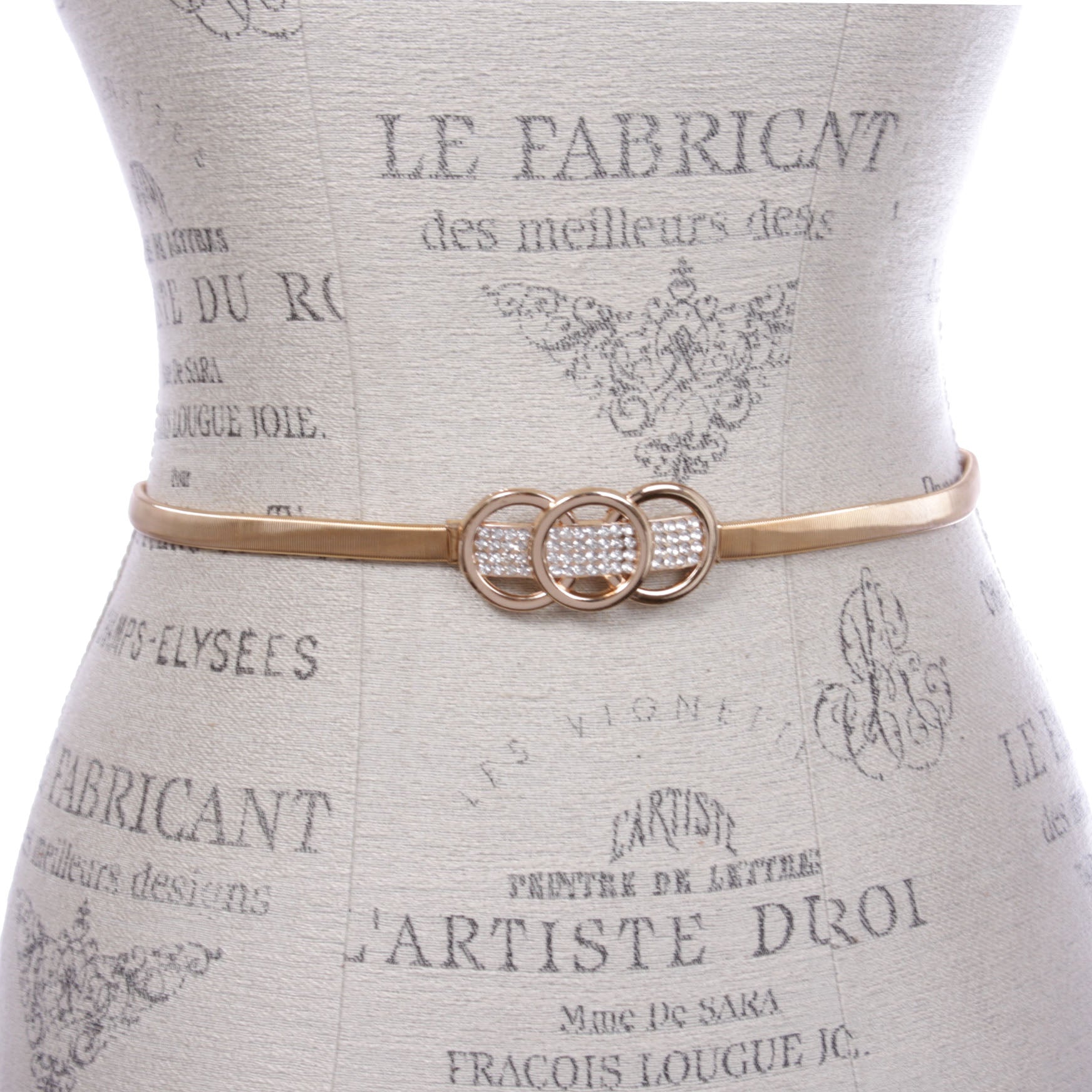 Women's Rhinestone Skinny Elastic Metal Stretch Waist Chain Belt - OnlineBelts