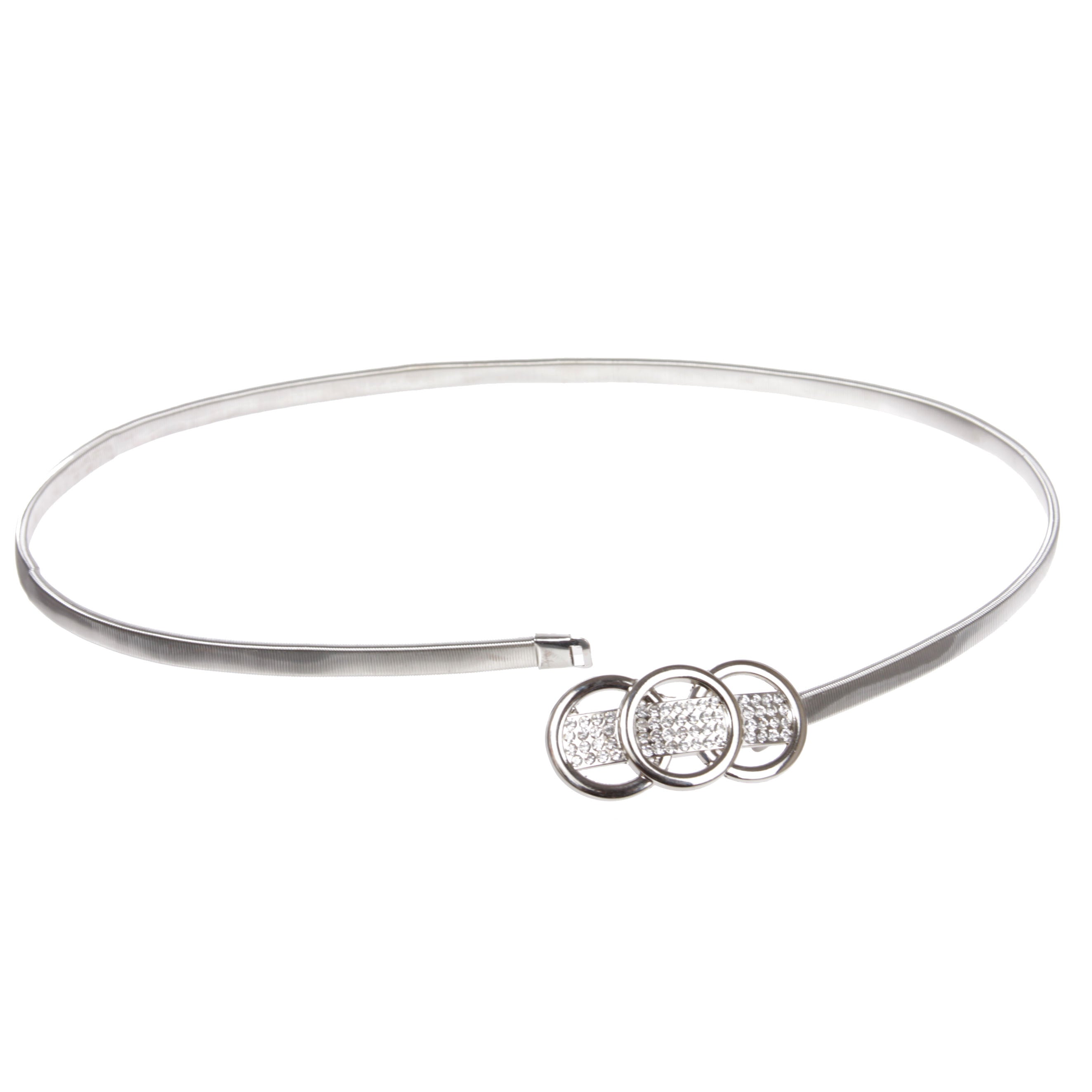 Women's Rhinestone Skinny Elastic Metal Stretch Waist Chain Belt - OnlineBelts