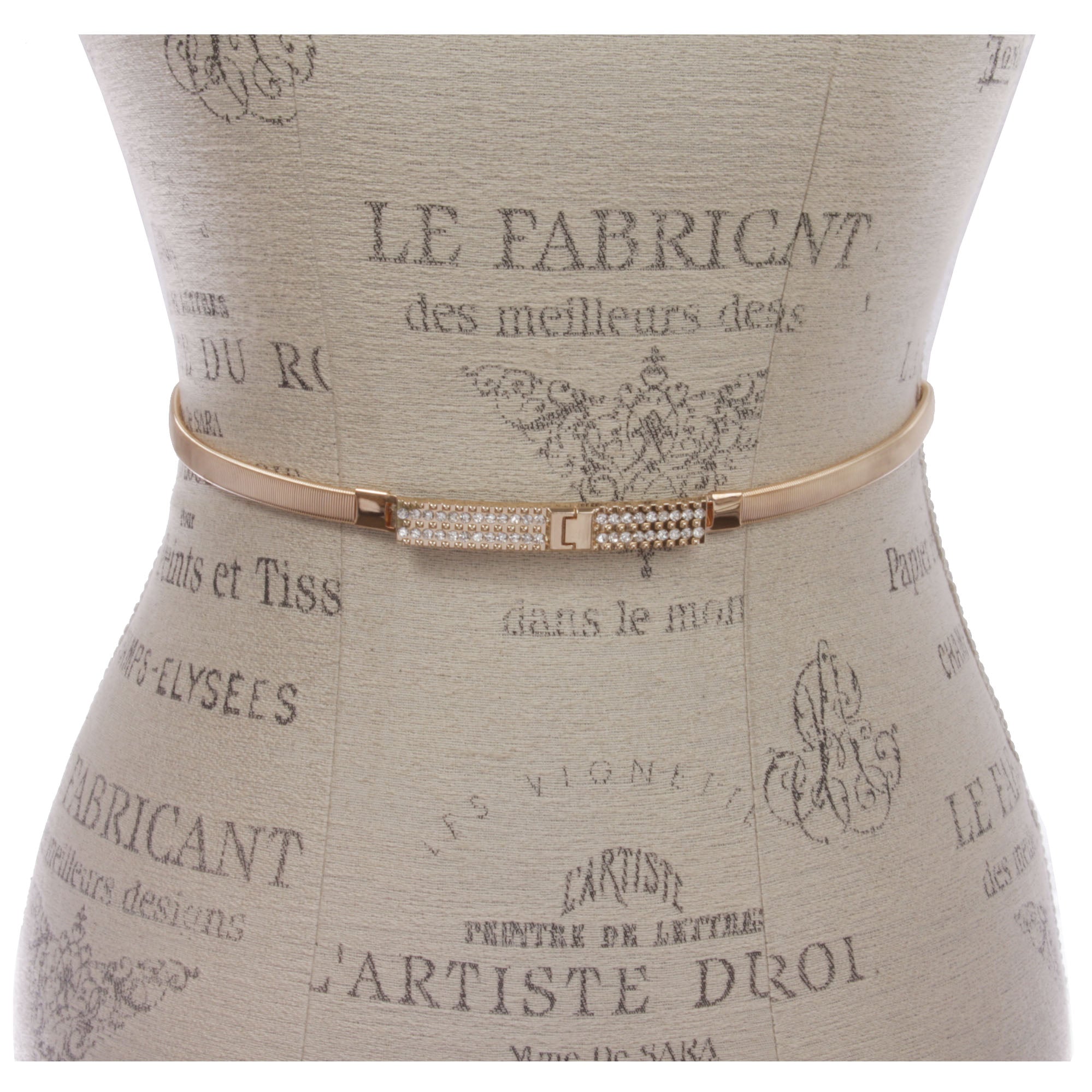 Women's Rhinestone Skinny Rectangular Elastic Chain Punk Wedding Belt Piece Stretch Waistband - OnlineBelts