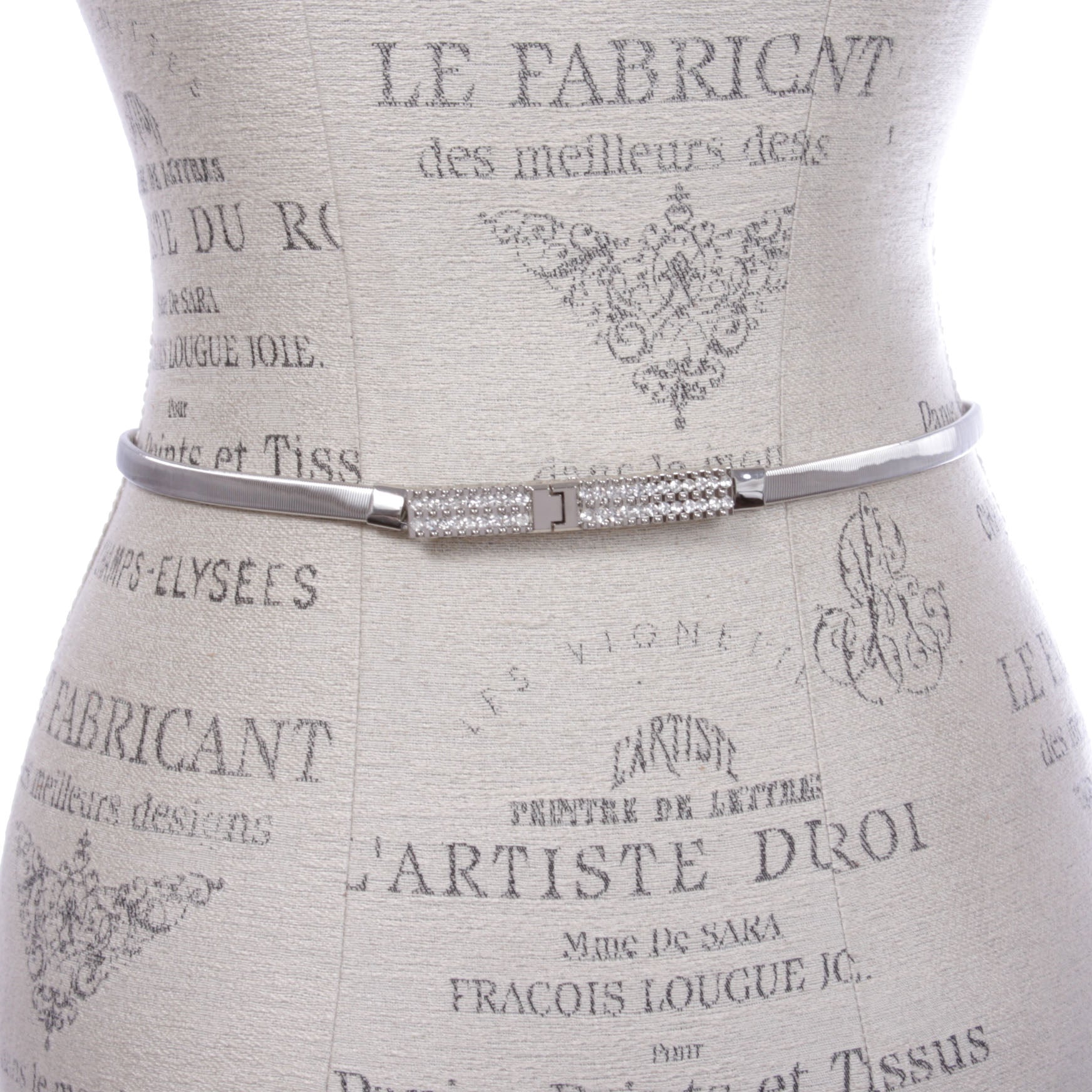 Women's Rhinestone Skinny Rectangular Elastic Chain Punk Wedding Belt Piece Stretch Waistband - OnlineBelts