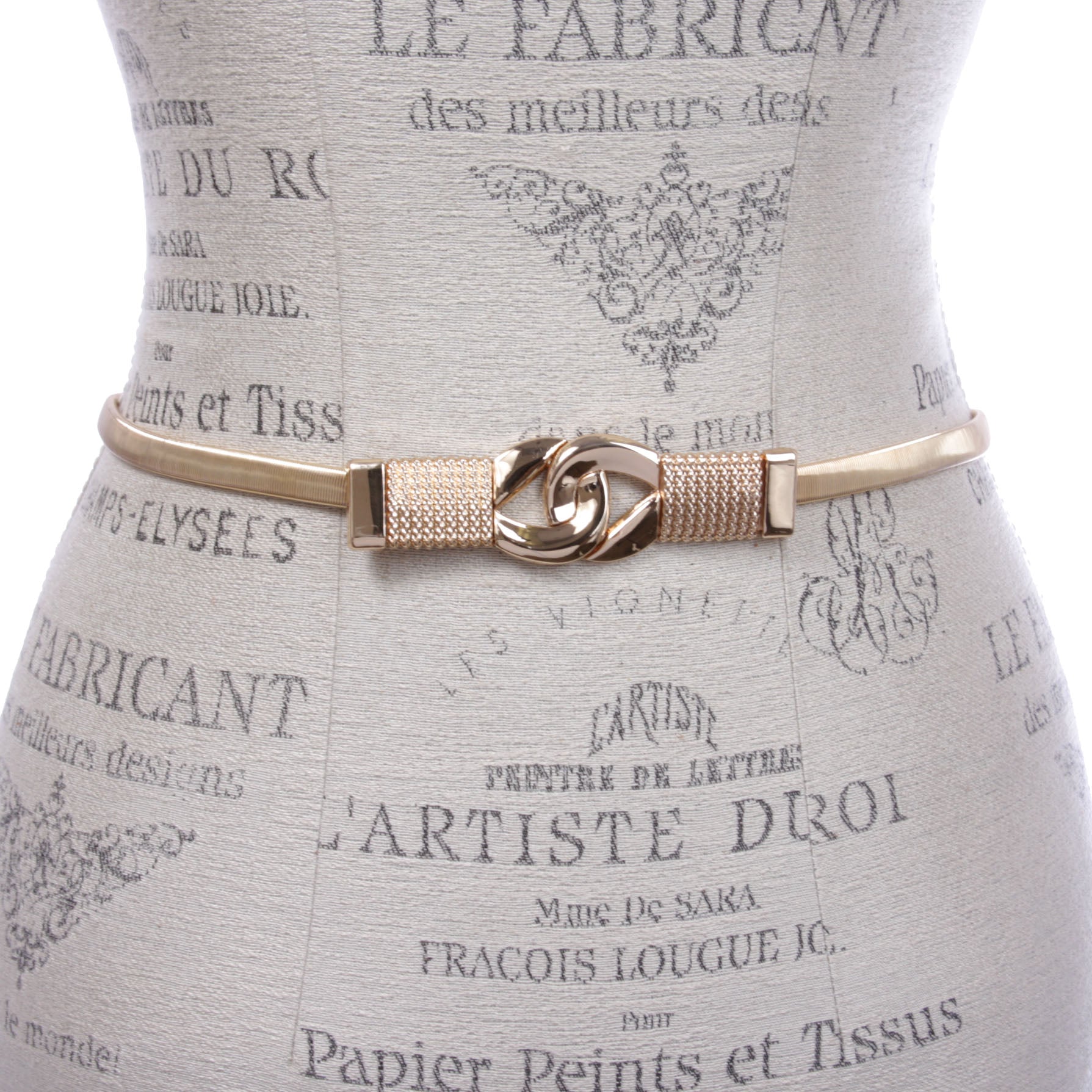 Women's Knot Buckle Skinny Elastic Chain Punk Wedding Belt Piece Stretch Gold Waistband - OnlineBelts