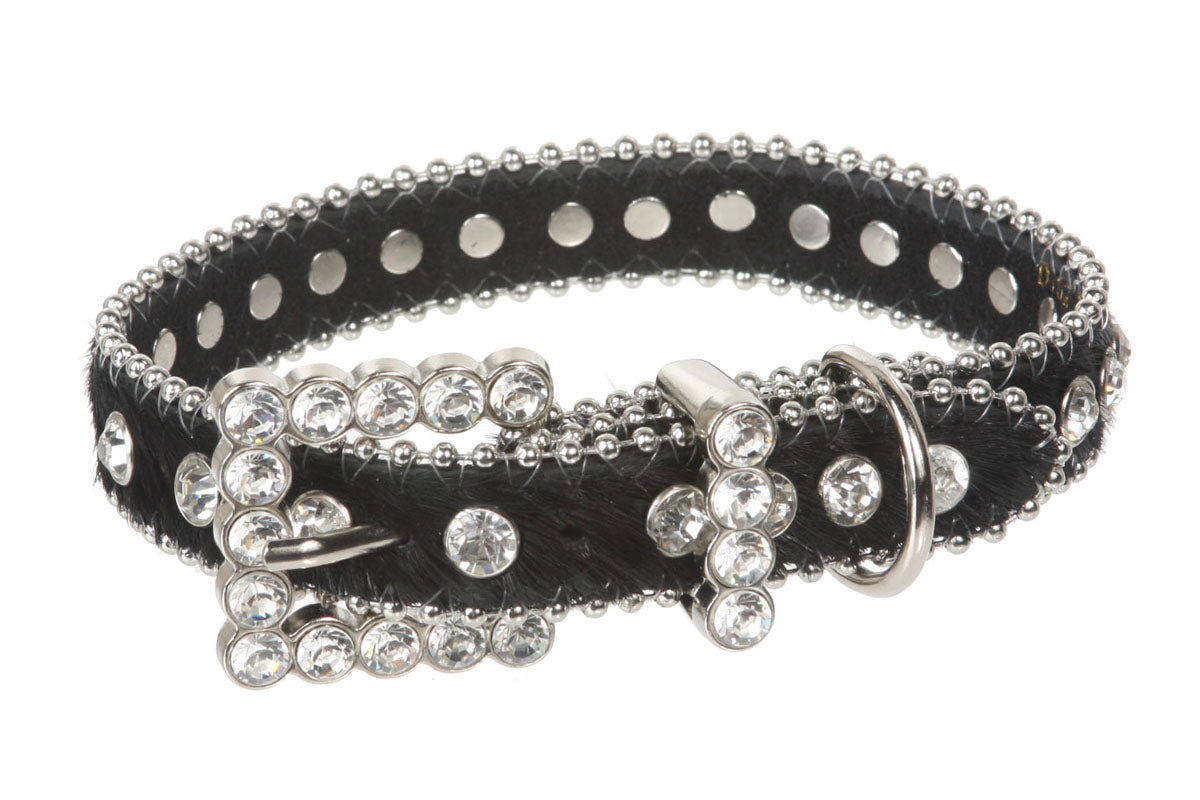 3/4" (20 mm) W Faux Zebra/Leopard Fur Rhinestone Dog Collar - OnlineBelts