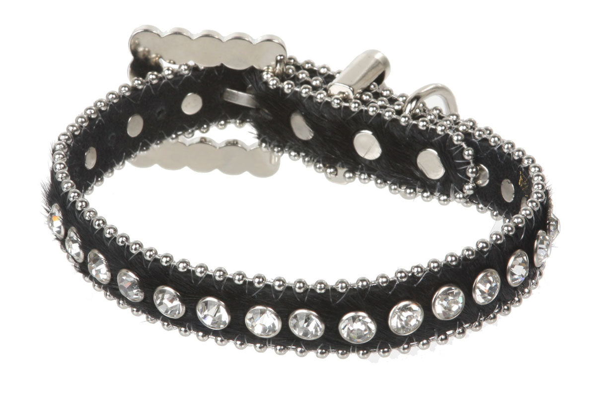 3/4" (20 mm) W Faux Zebra/Leopard Fur Rhinestone Dog Collar - OnlineBelts