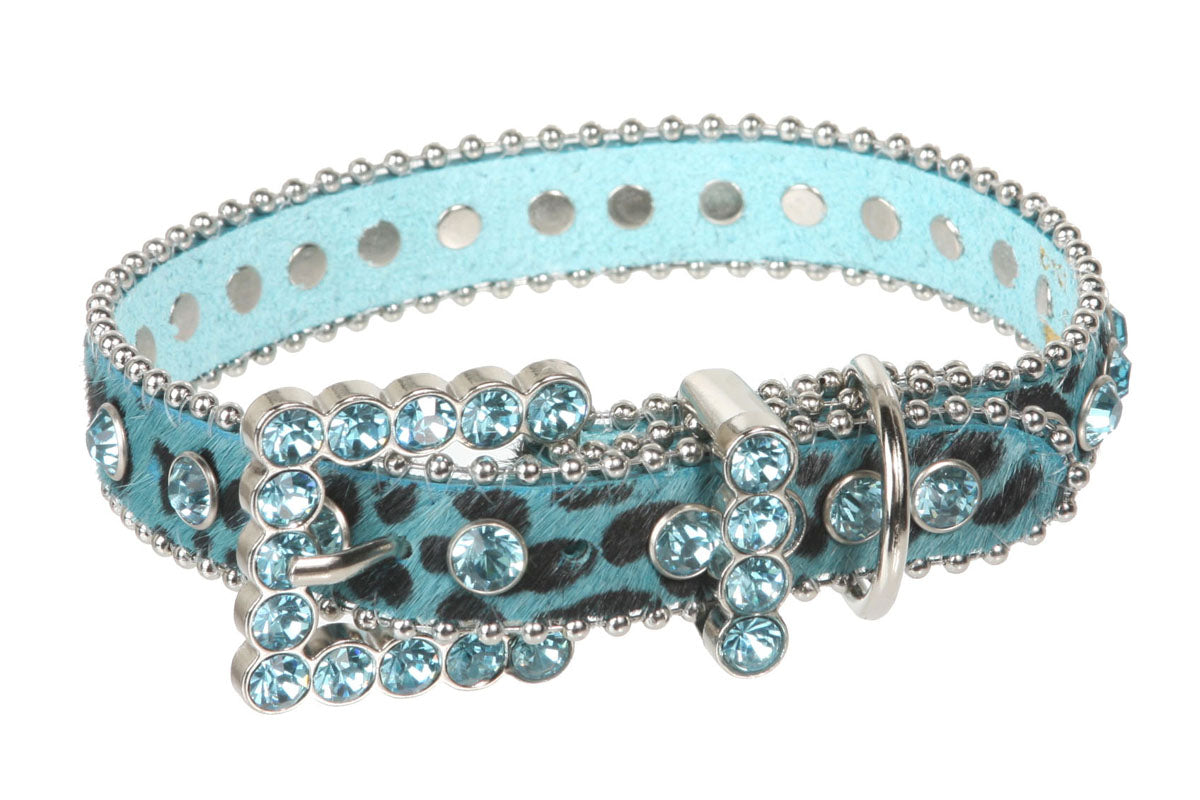 3/4" (20 mm) W Faux Zebra/Leopard Fur Rhinestone Dog Collar - OnlineBelts