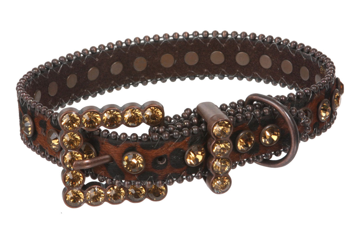 3/4" (20 mm) W Faux Zebra/Leopard Fur Rhinestone Dog Collar - OnlineBelts