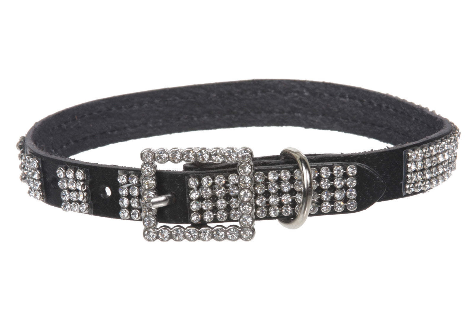 5/8" (15 mm) Genuine Leather Rhinestone Dog Collar - OnlineBelts