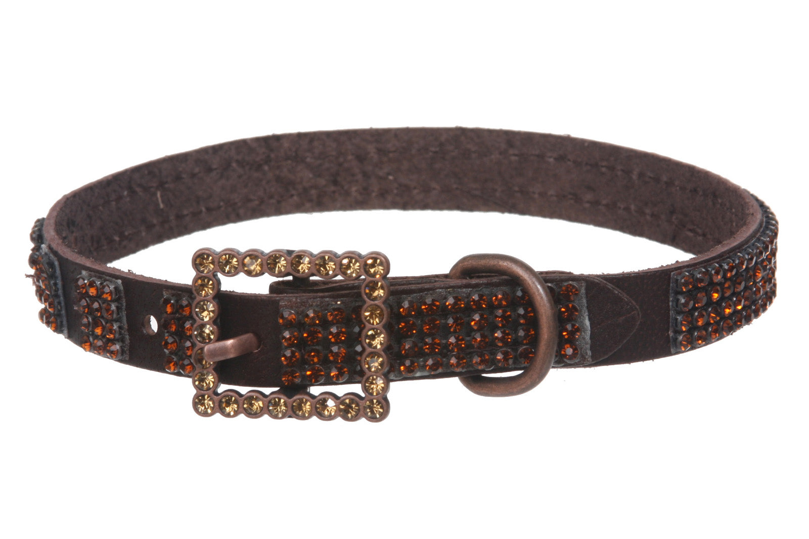 5/8" (15 mm) Genuine Leather Rhinestone Dog Collar - OnlineBelts