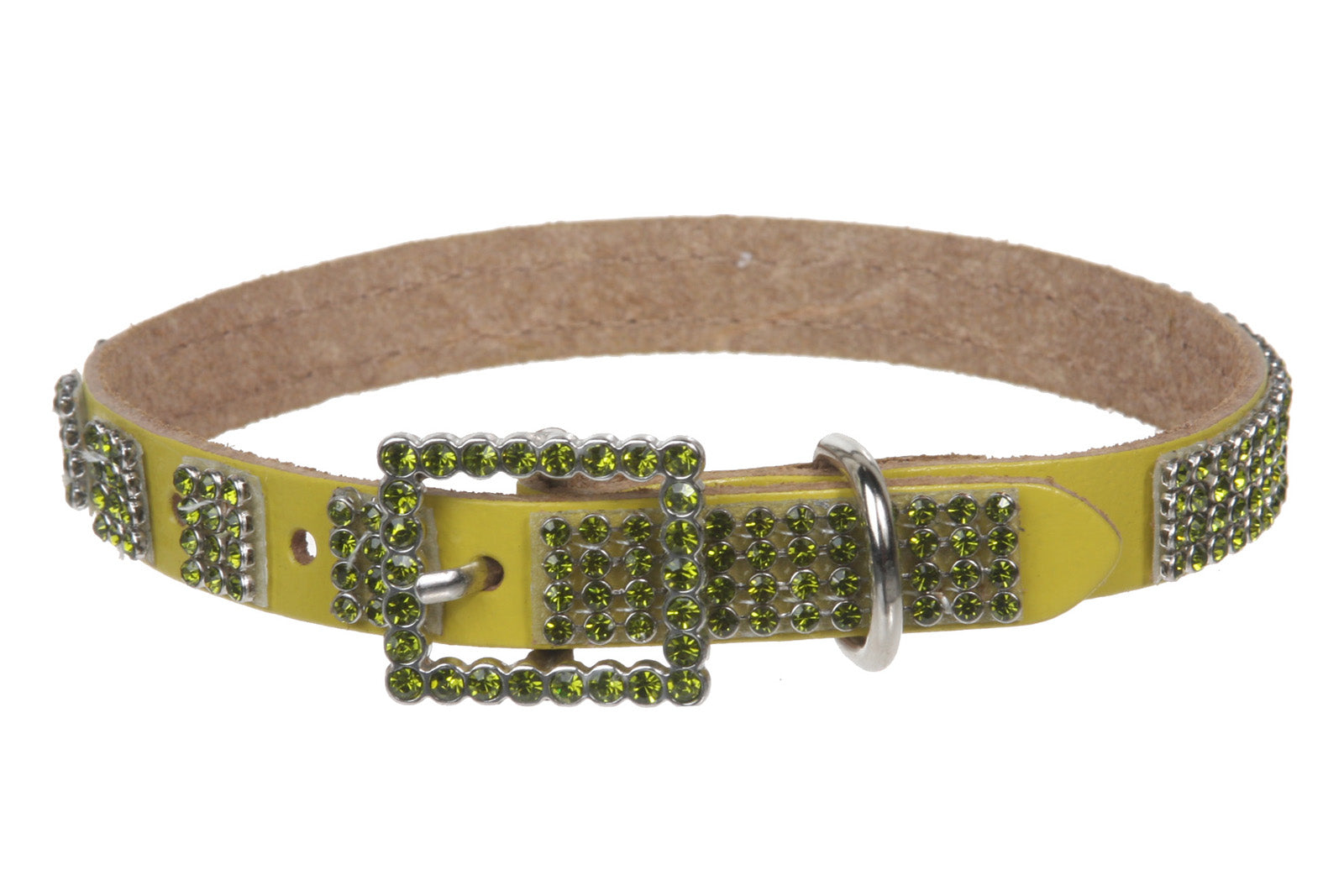 5/8" (15 mm) Genuine Leather Rhinestone Dog Collar - OnlineBelts