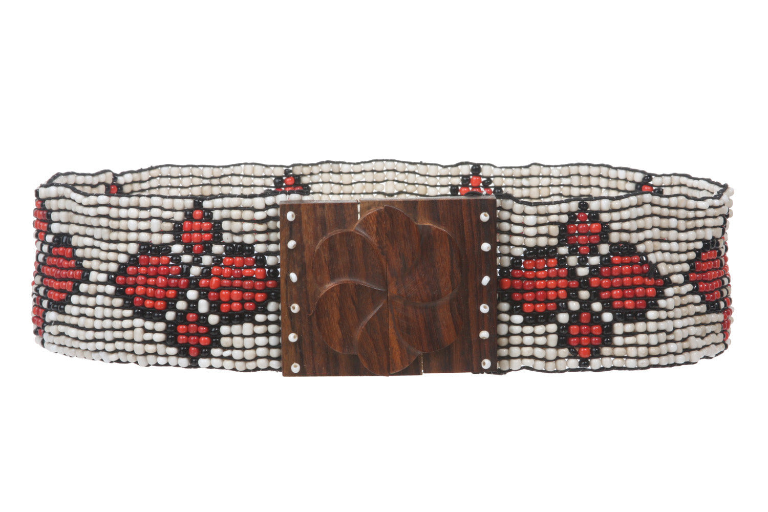 2 1/4" Beaded Stretch Belt With Wood Buckle Closure - OnlineBelts